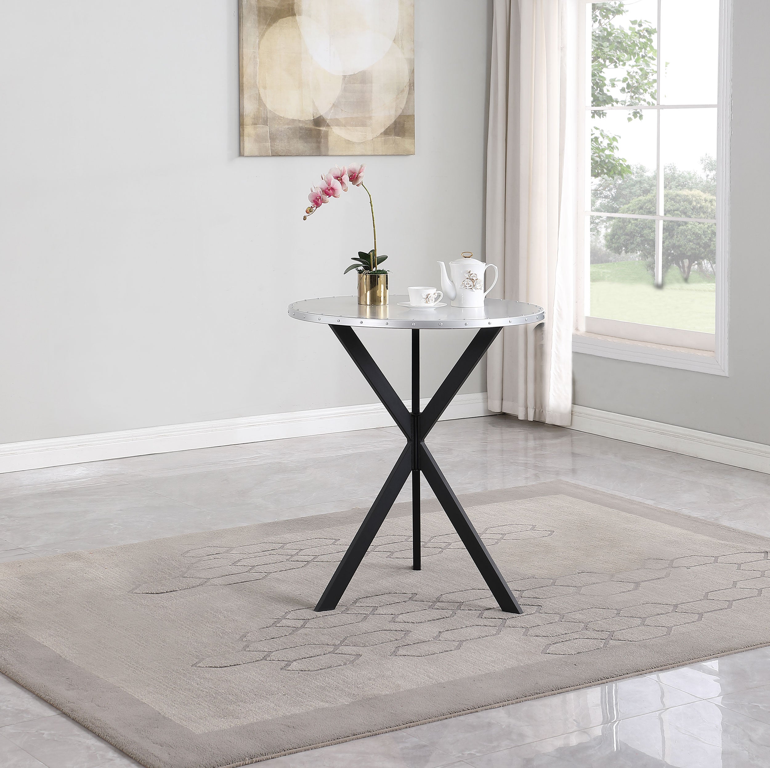 Kenzo Round 32-inch Galvanized Steel Bistro Bar Table Silver-CoasterEssence