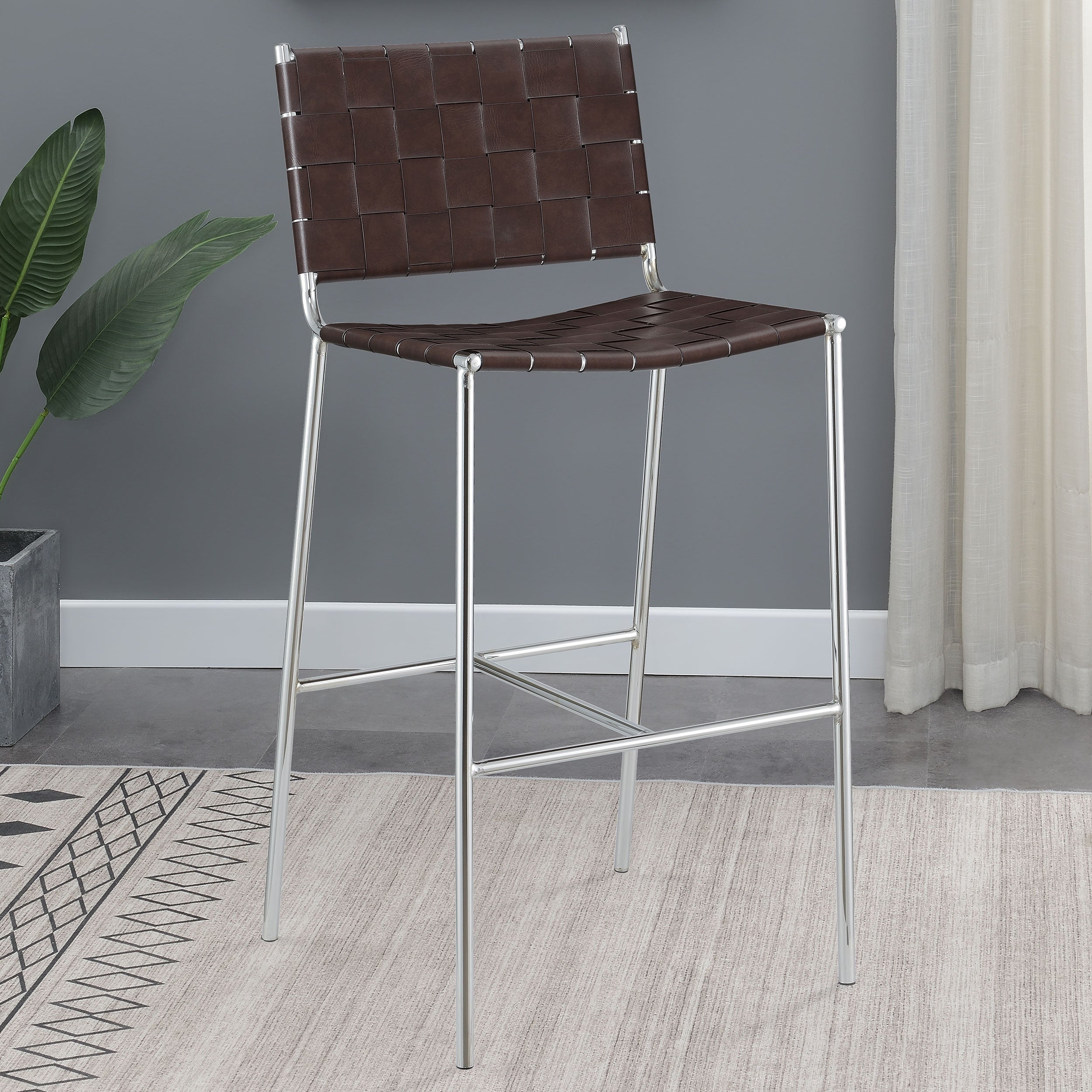 Adelaide Upholstered Pub Height Bar Stool Brown and Chrome-CoasterEssence