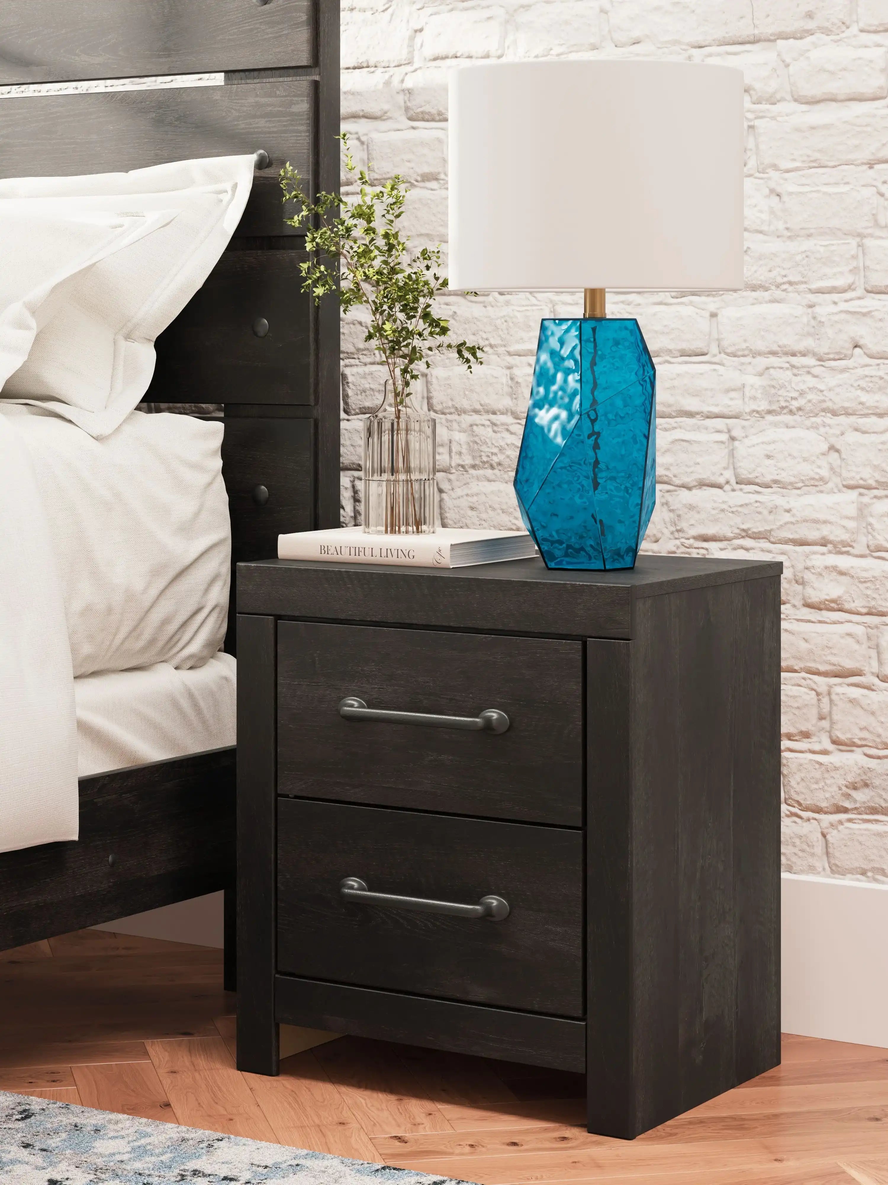 Hollivern - Two Drawer Night Stand - Dark Gray - Best Buy Furniture