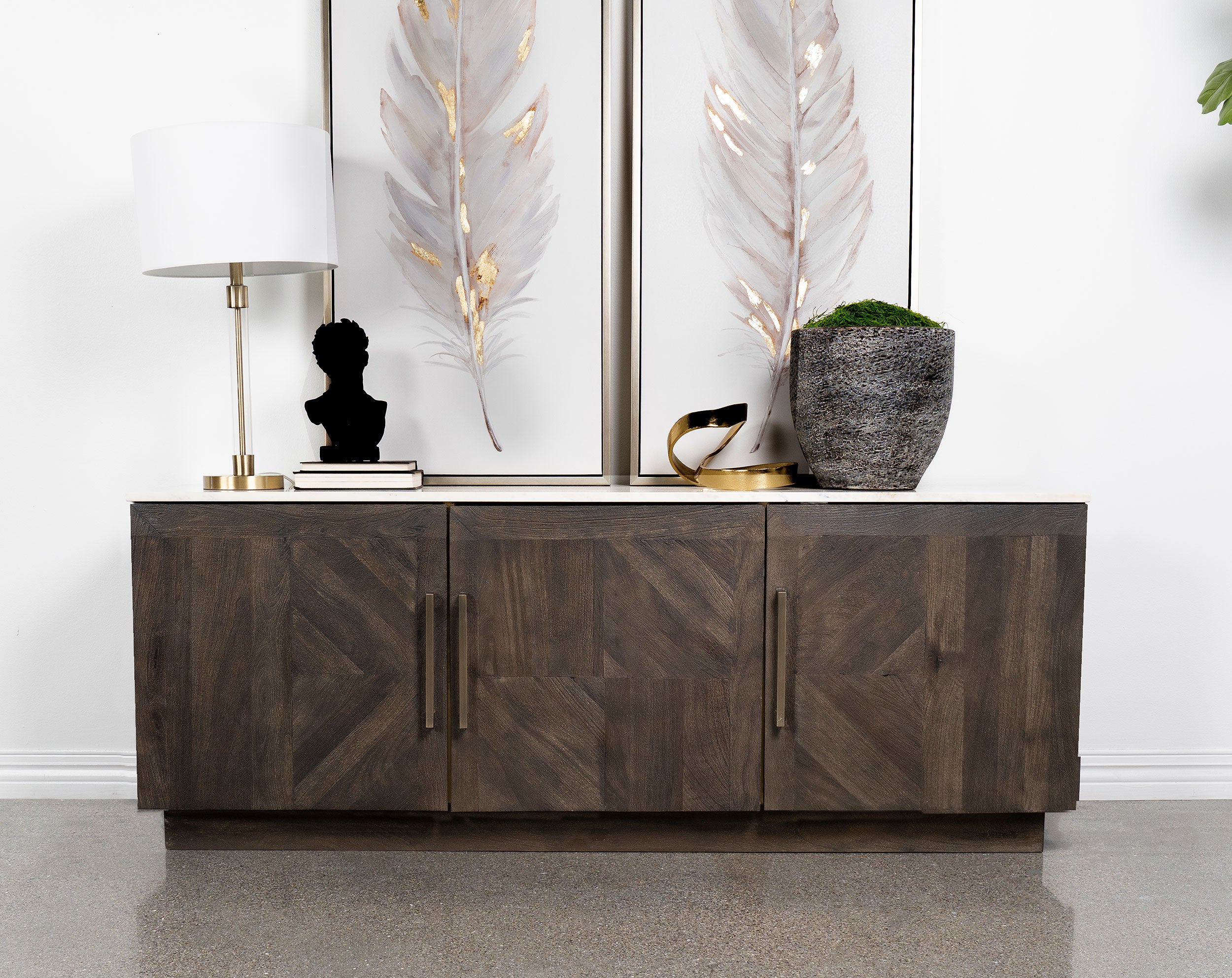 Dennis 3-door Marble Top Sideboard Buffet Tobacco Grey-