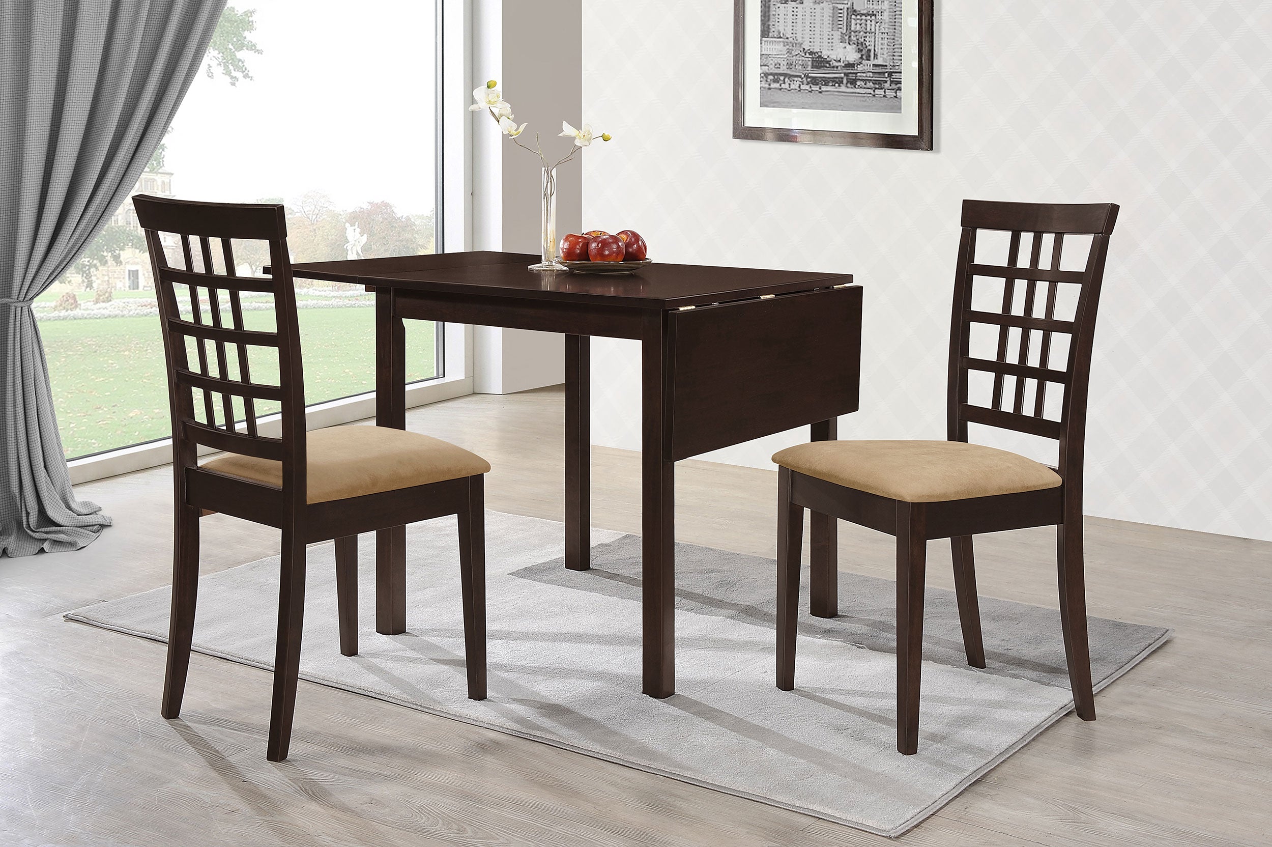 Kelso 3-piece Drop Leaf Dining Table Set Cappuccino and Tan-CoasterEveryday