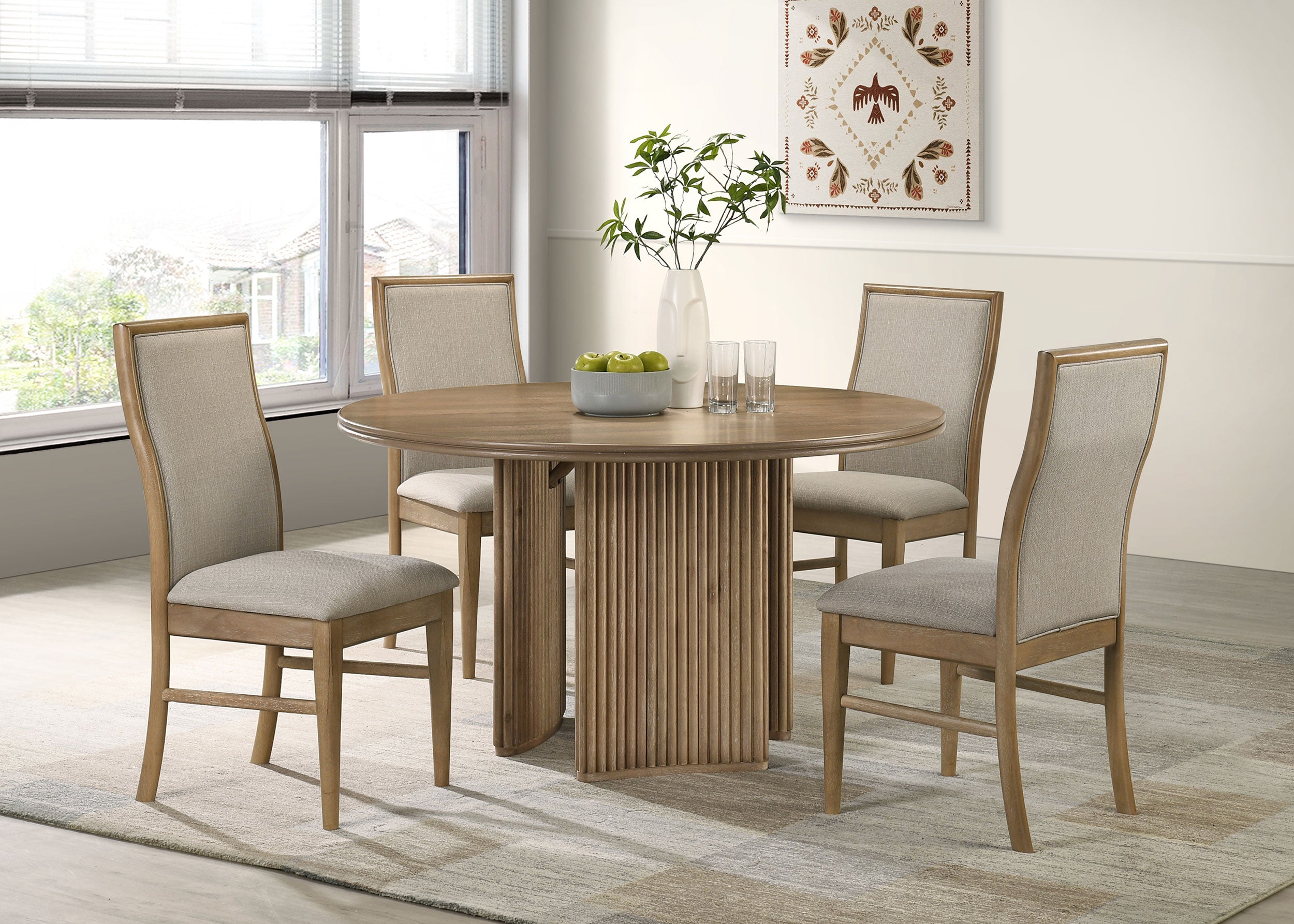 Adina 5-piece Round Dining Table Set Distressed Light Brown-