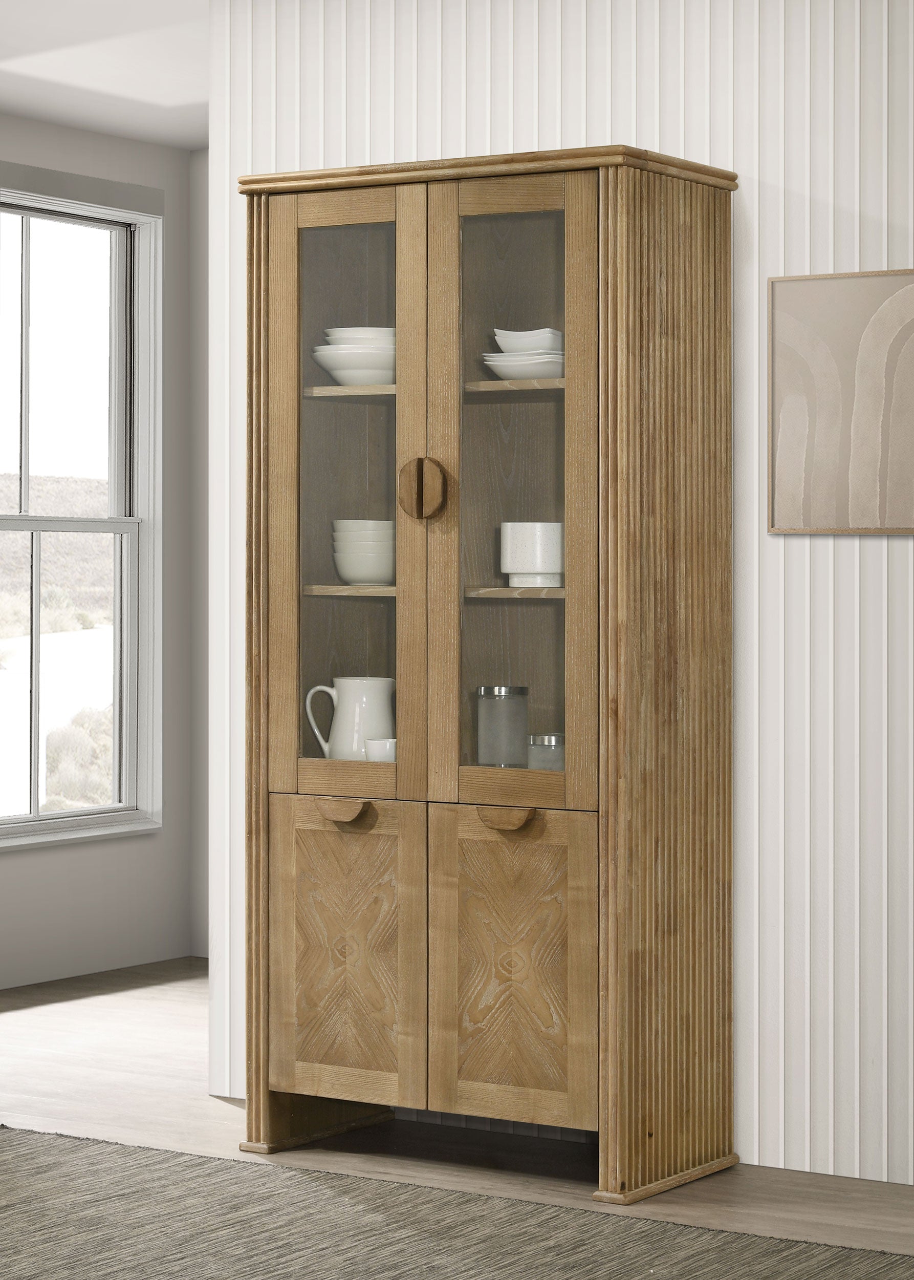 Adina 77-inch Tall Display Cabinet Distressed Light Brown-