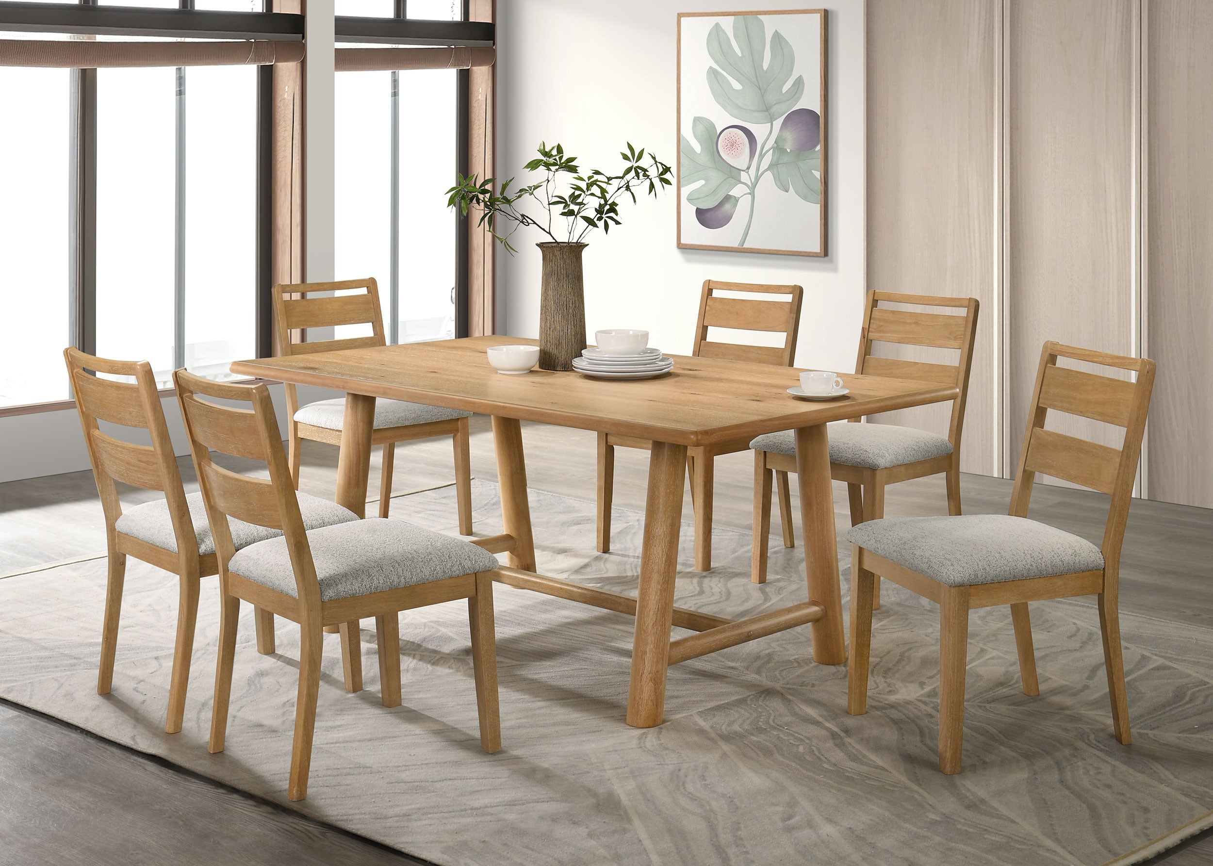 Duncan Ladder Back Dining Side Chair Washed Oak (Set of 2)-