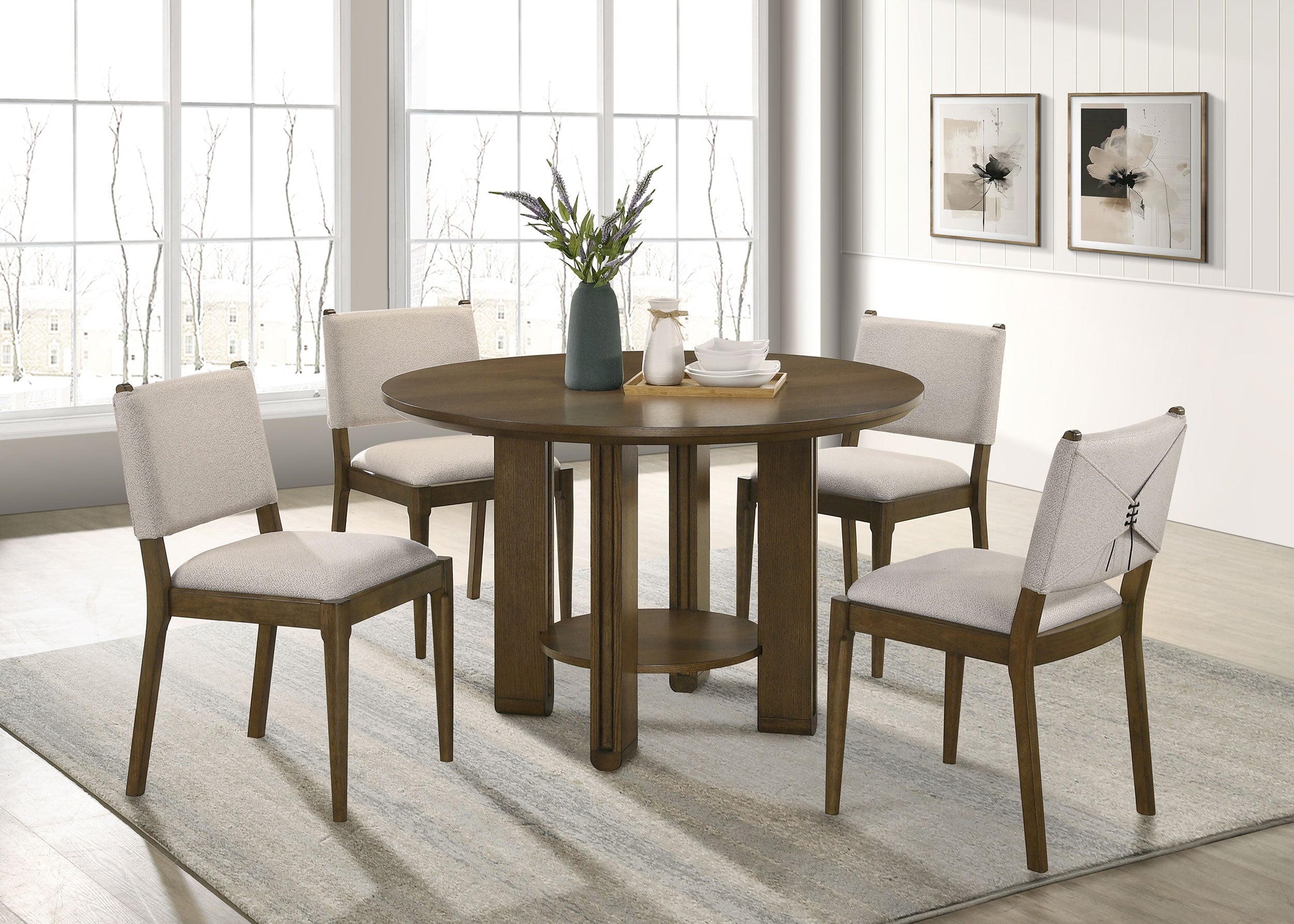 Ottowa 5-piece Round Wood Dining Room Table Set Brown-