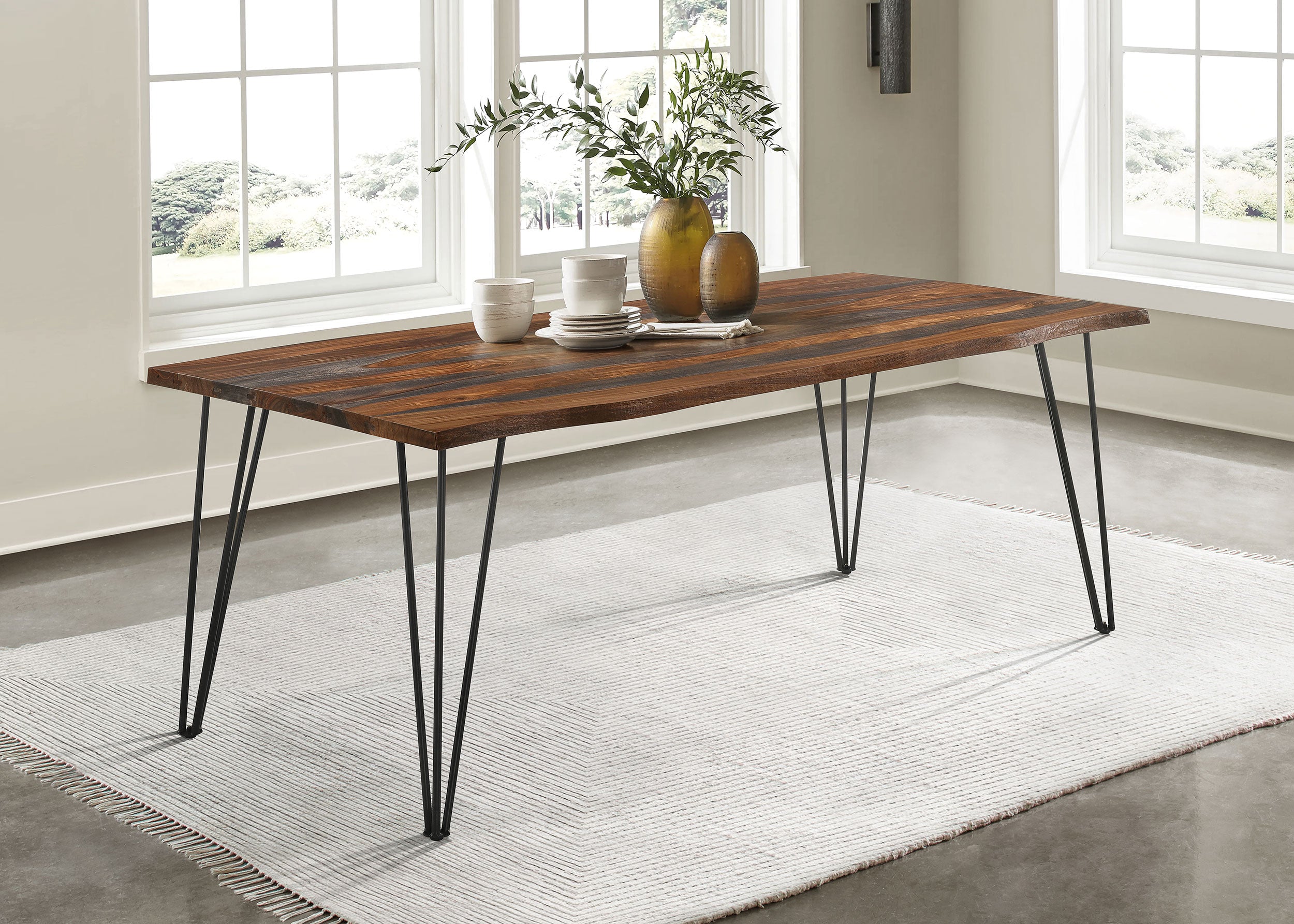 Neve 80-inch Live Edge Dining Table Grey Sheesham-CoasterEssence
