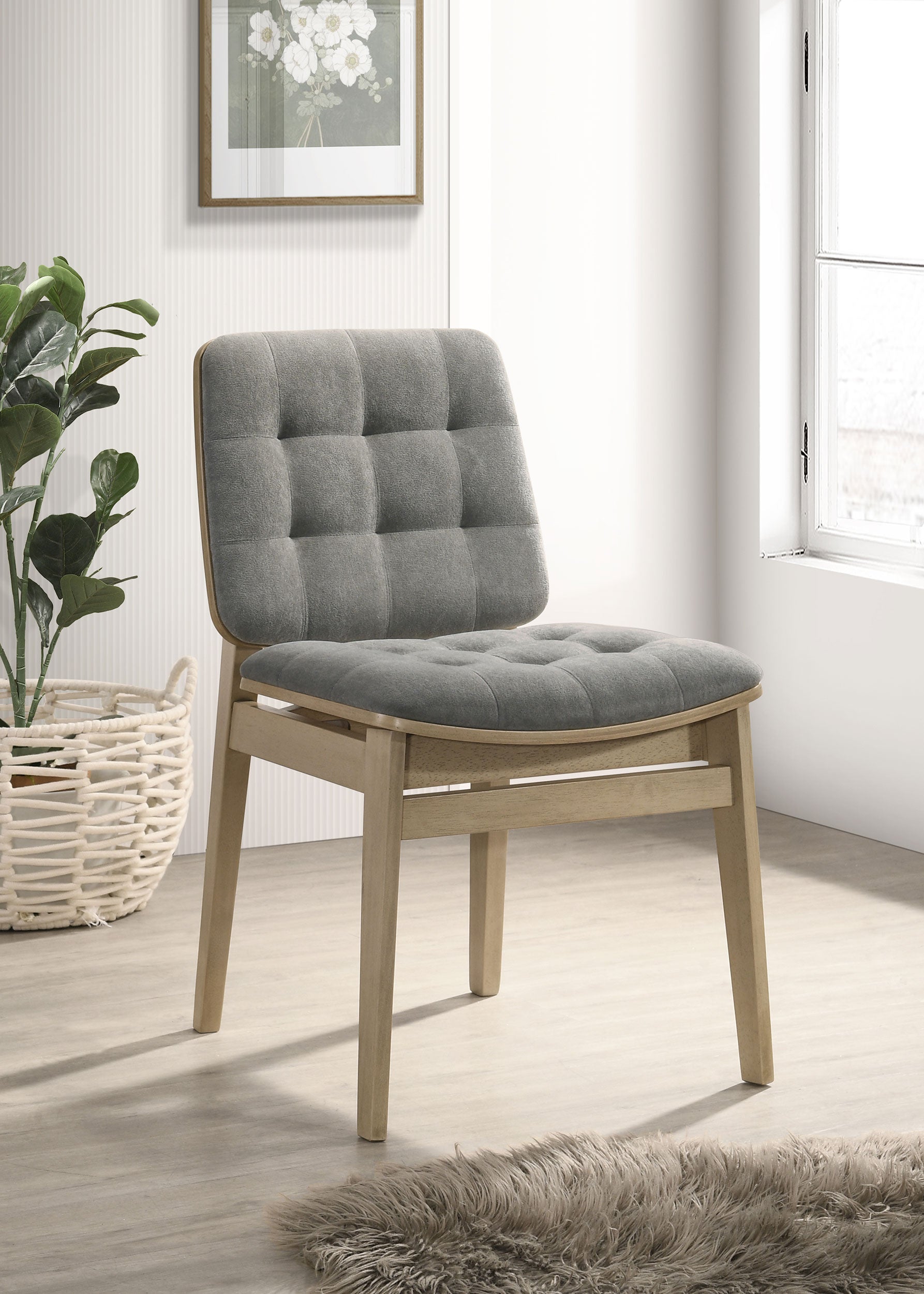 Redbridge Velvet Upholstered Side Chair Grey and Natural Oak (Set of 2)-