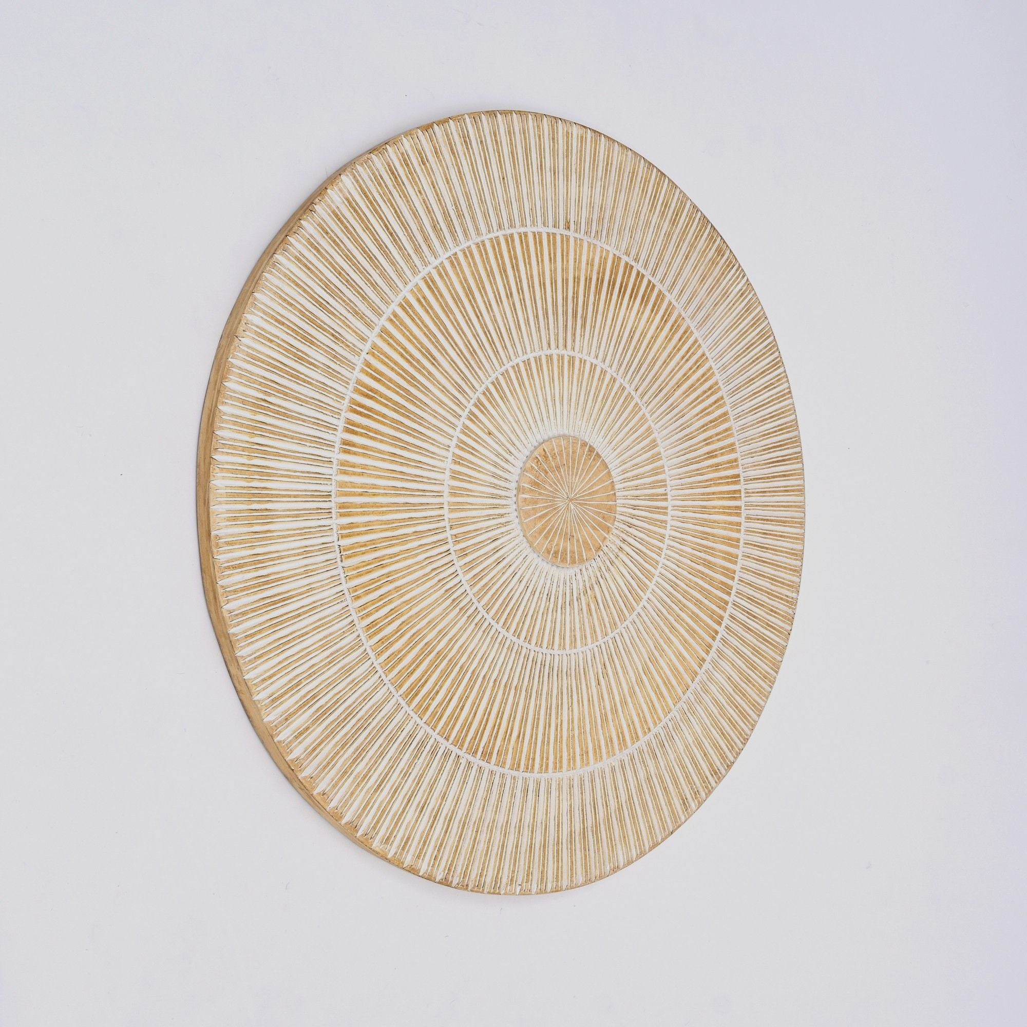 Handcarved Vintage Wheel Wall Decor - Brown / Antique White