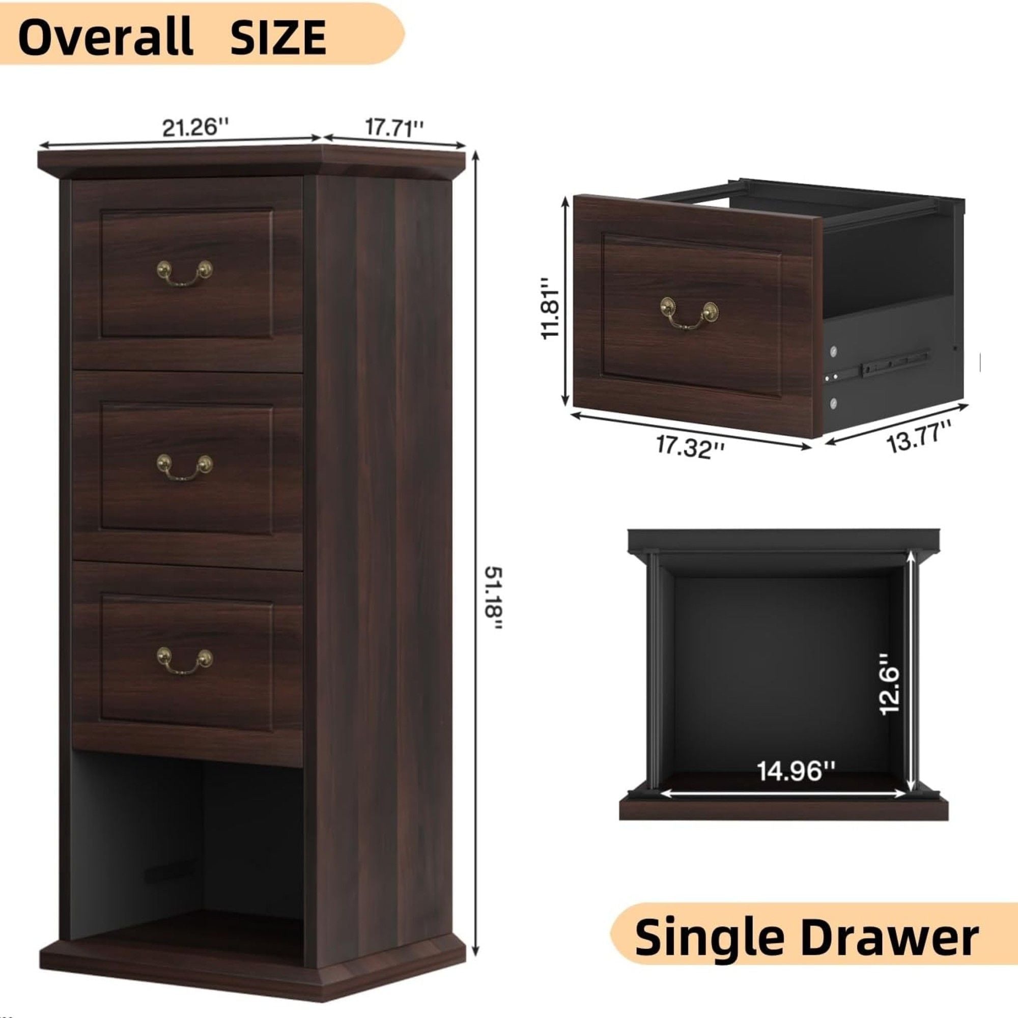 4 Drawer Vertical File Cabinet For A4 / Letter Files - Walnut