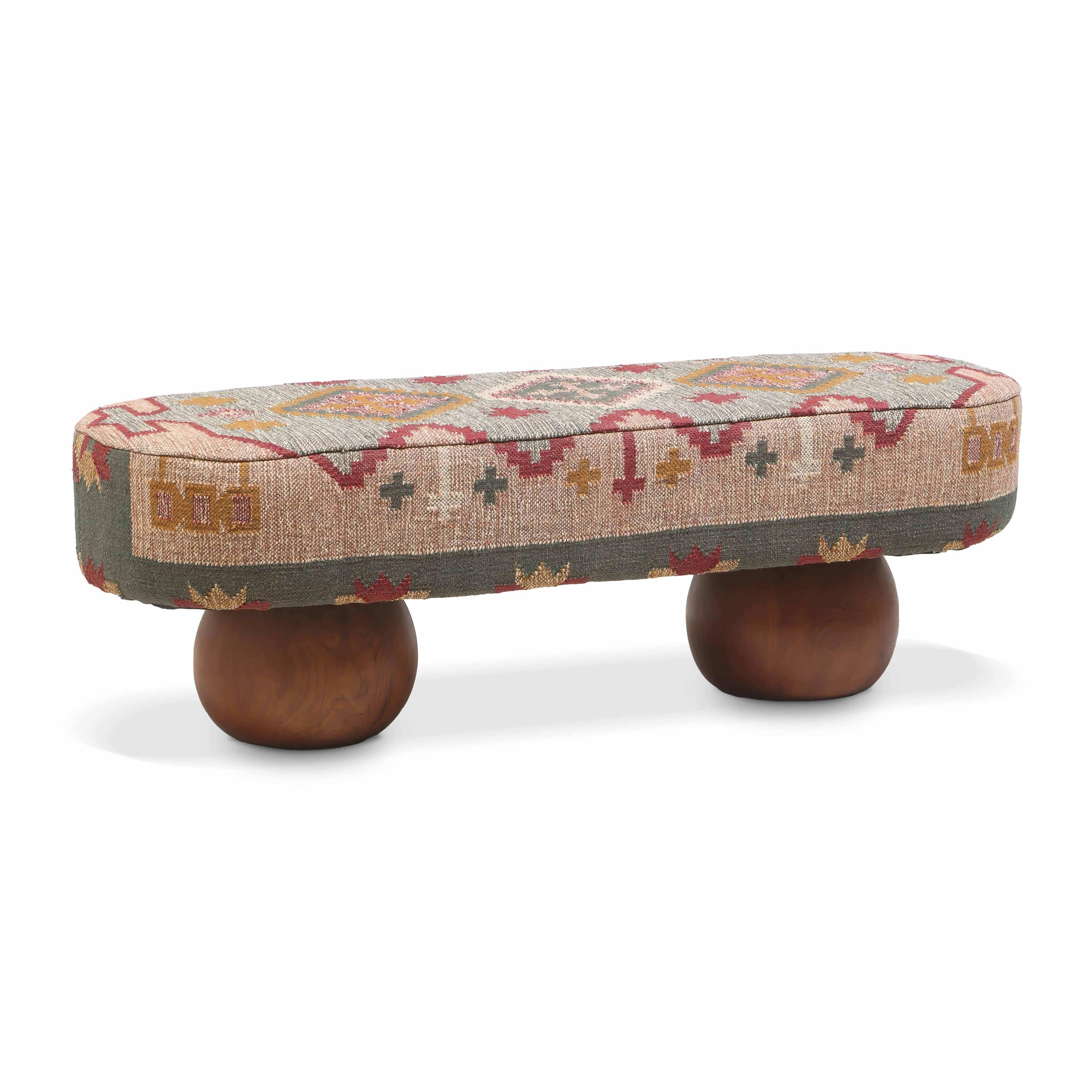 Rizi - Textured Wool Upholstered Bench - Beige / Blue - Best Buy Furniture