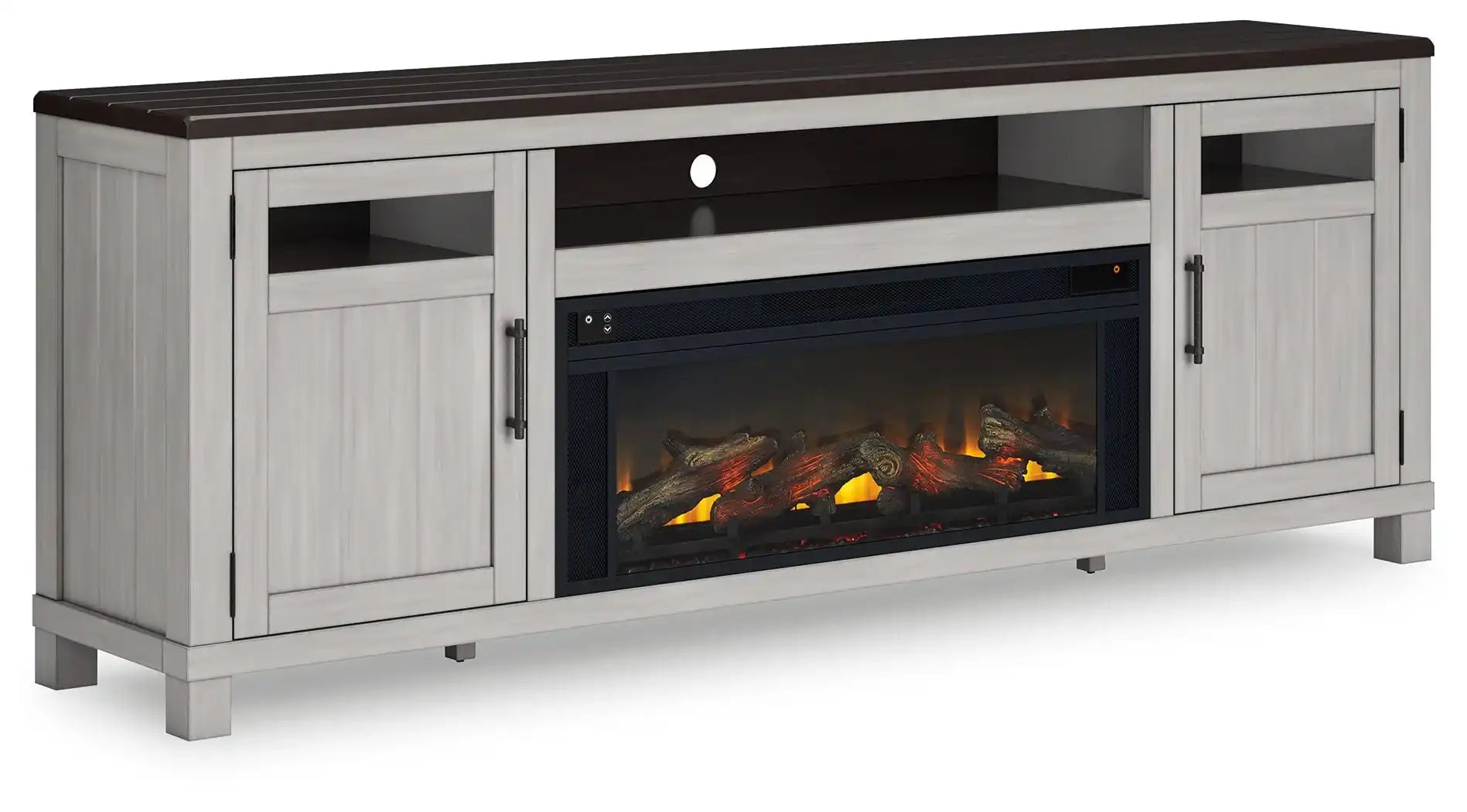 Darborn - 88" TV Stand With Electric Infrared Fireplace Insert - Gray / Brown - Best Buy Furniture