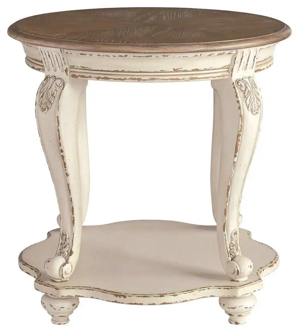 Realyn - Round End Table - White / Brown - Best Buy Furniture