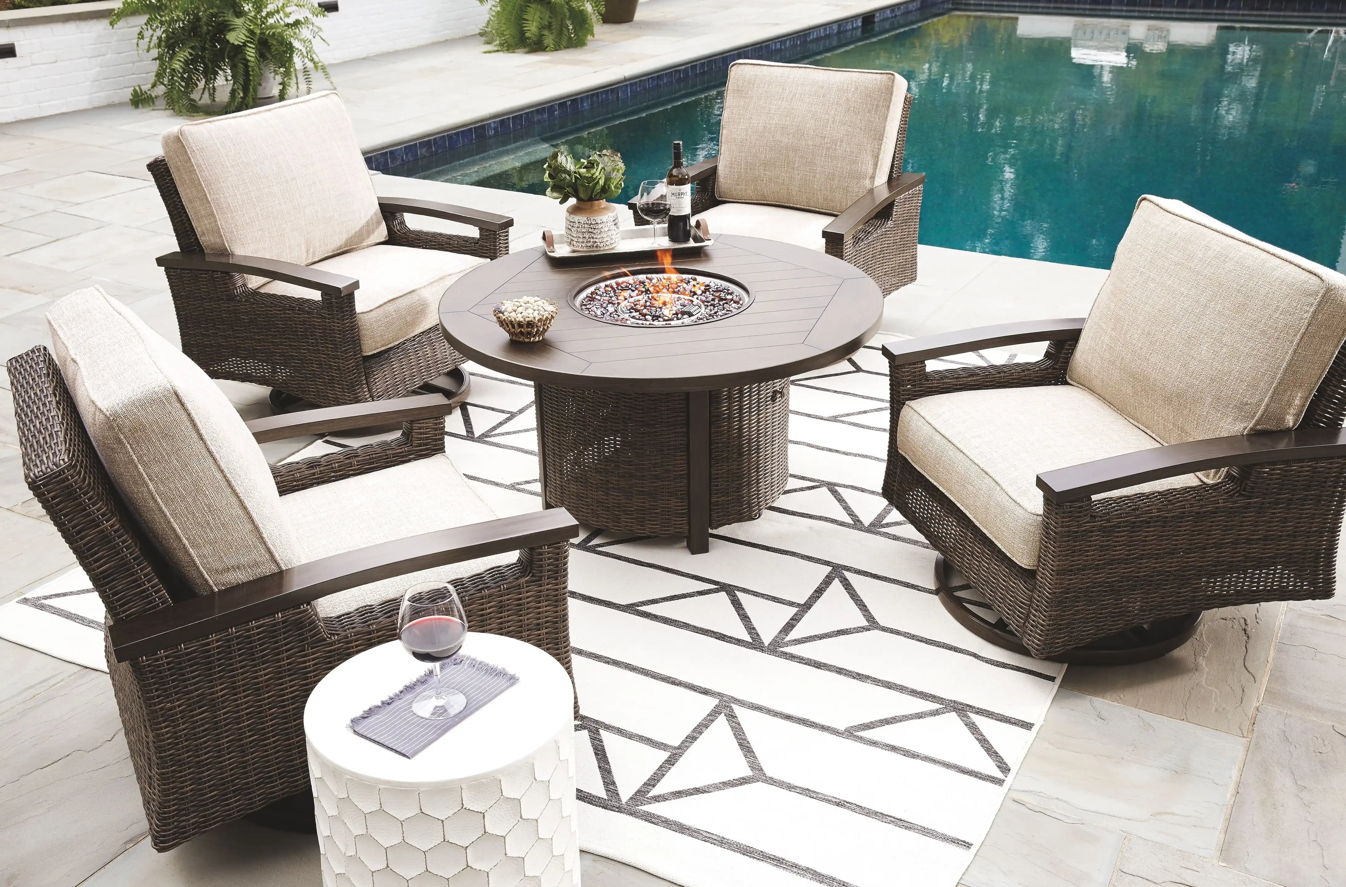 Paradise Trail - 5 Pc. - Conversation Set with 4 Swivel Lounge Chairs - Medium Brown - Best Buy Furniture