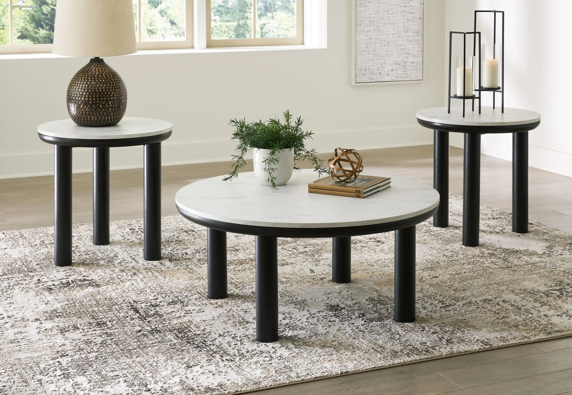 Xandrum - Occasional Table Set (Set of 3) - Black / White - Best Buy Furniture