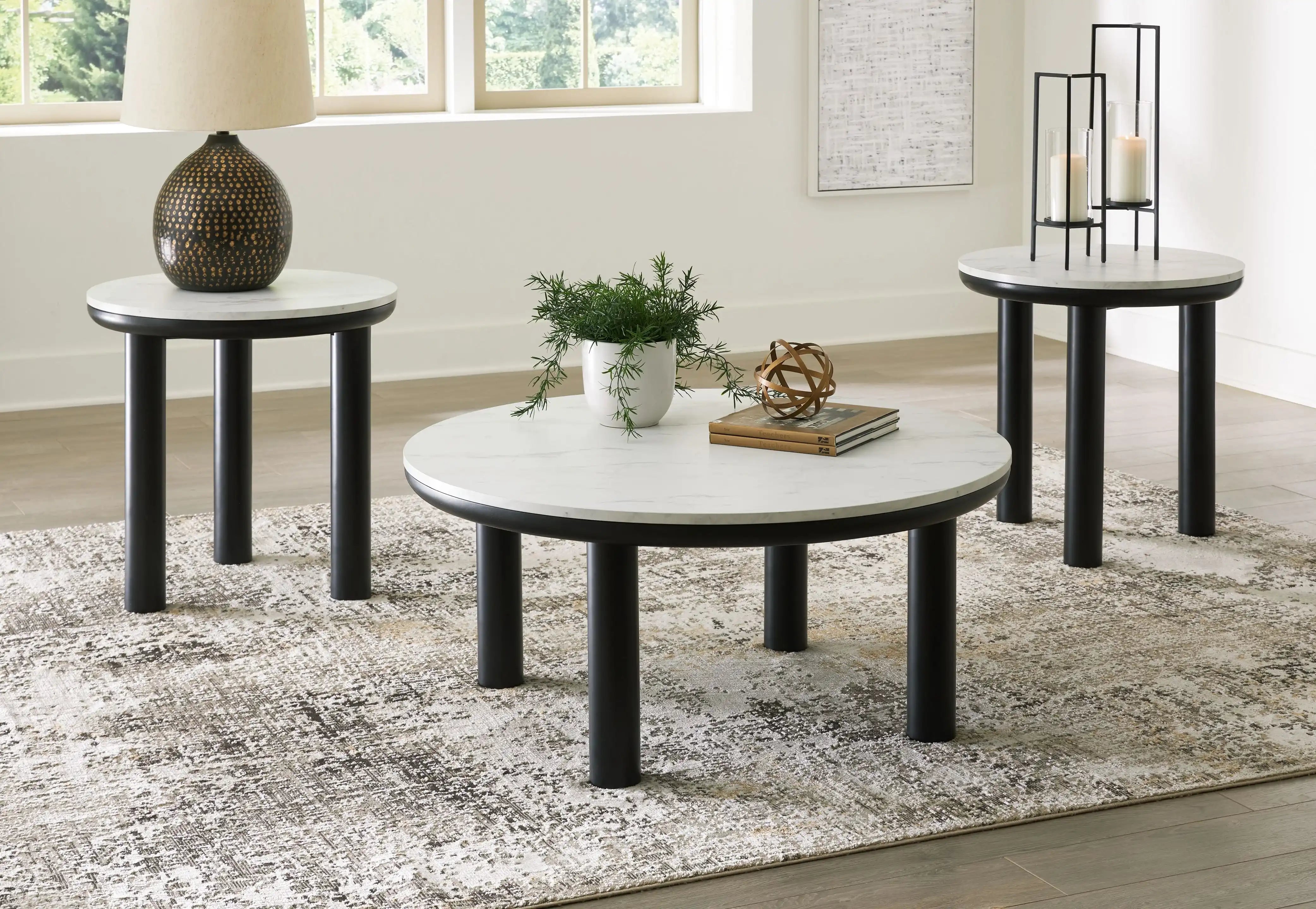 Xandrum - Occasional Table Set (Set of 3) - Black / White - Best Buy Furniture