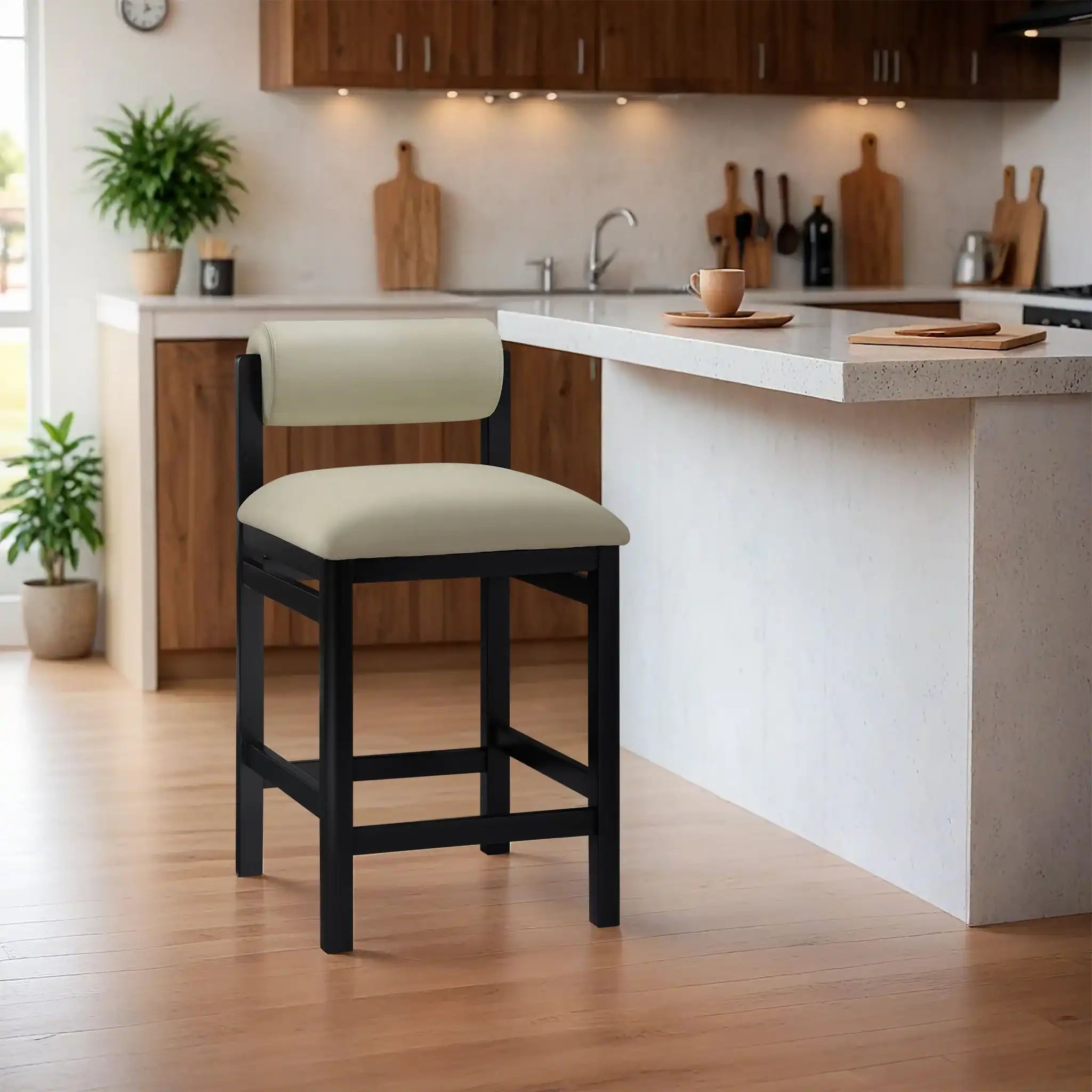 Roundhill - Faux Leather Counter Stool - Black Frame