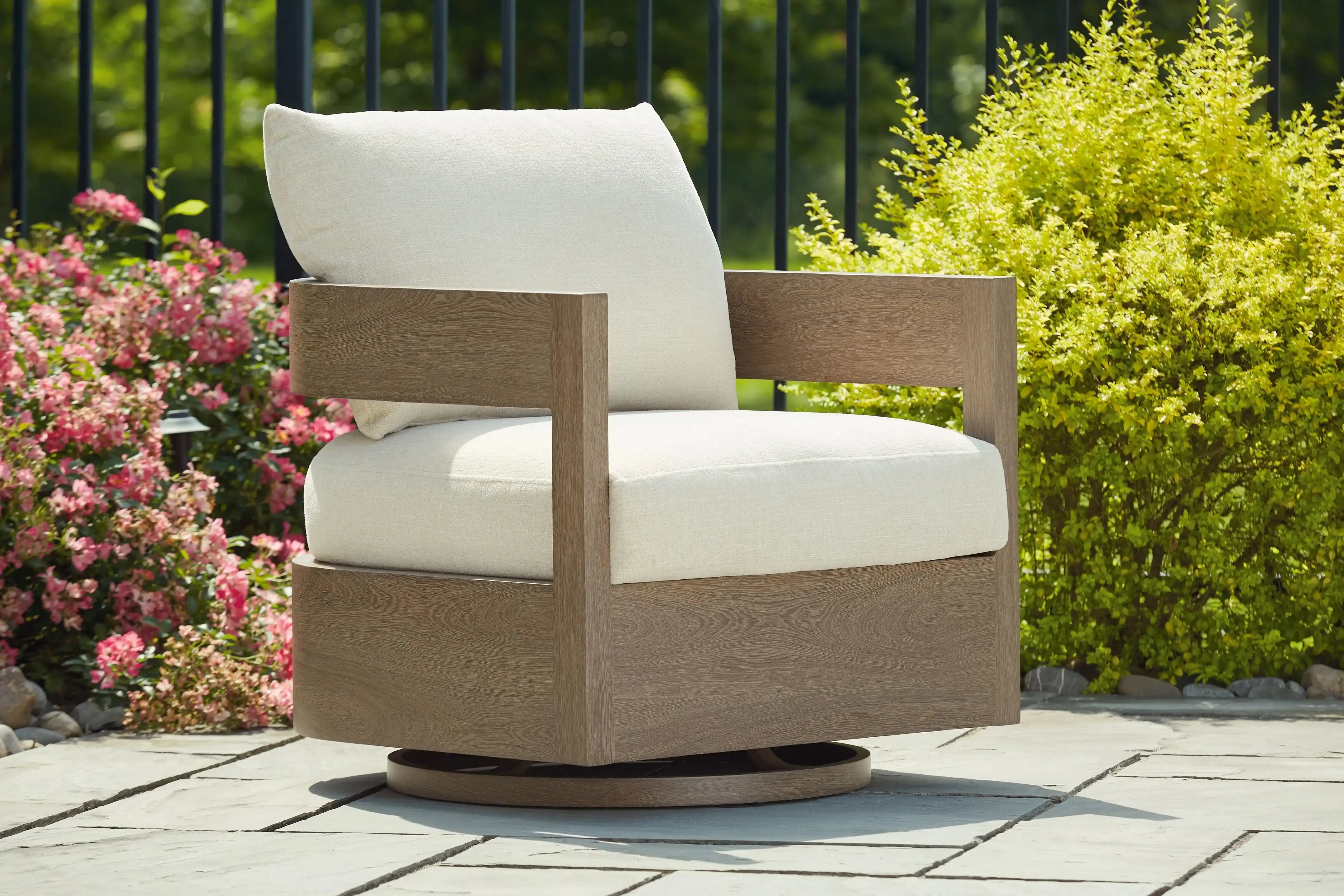 Serene Bay - Swivel Glider Chair With Cushion - Dark Brown / White - Best Buy Furniture