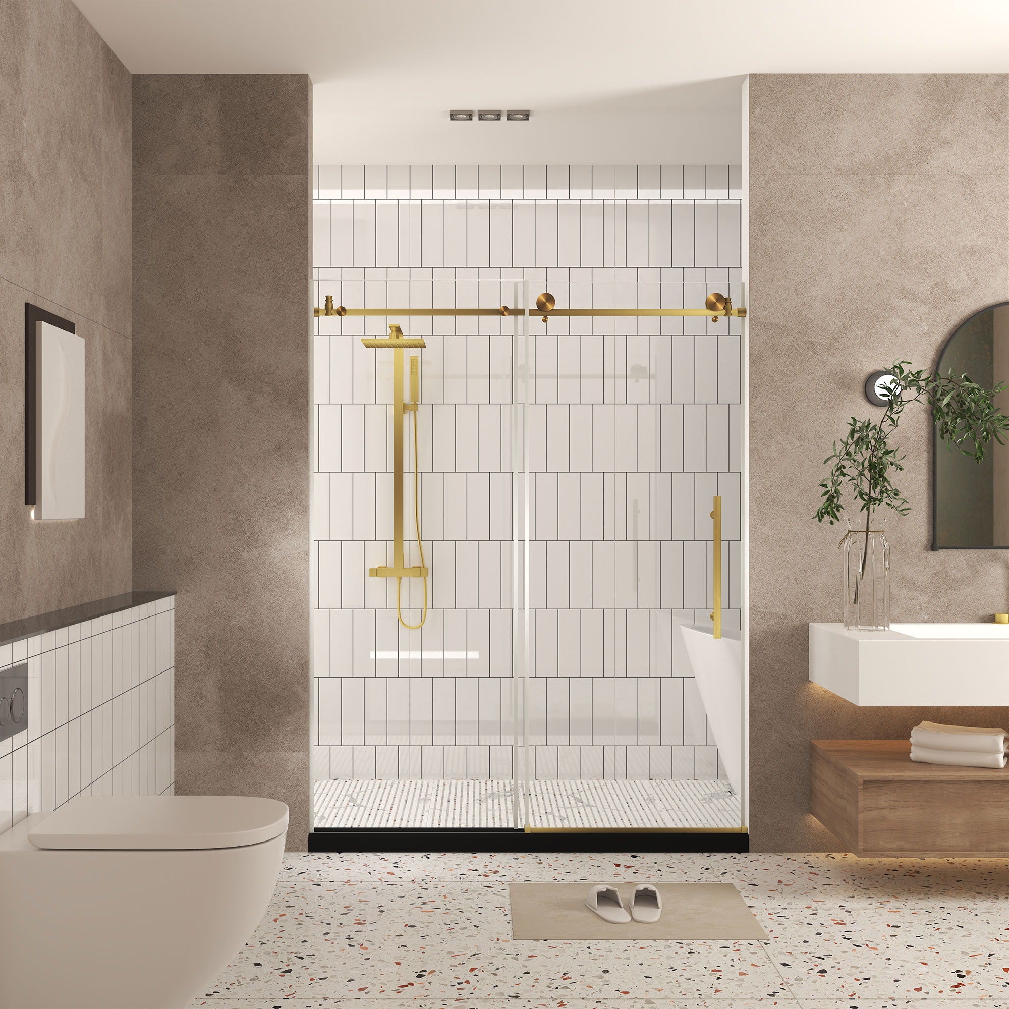 Frameless Shower Door, Smooth Sliding Tracks