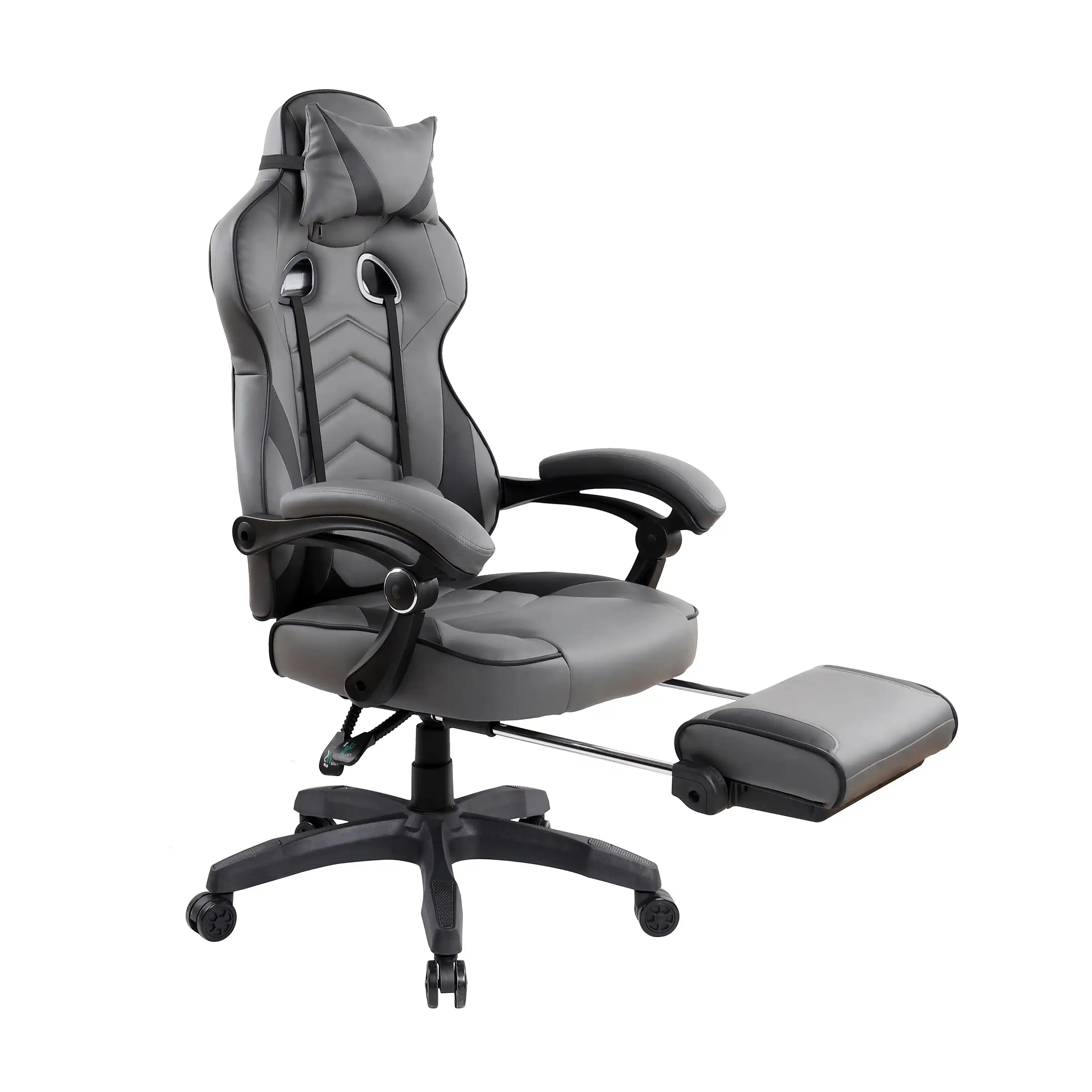 Gaming Racing Style Fully Reclining Executive Office Chair with Footrest, Black & Grey - Best Buy Furniture