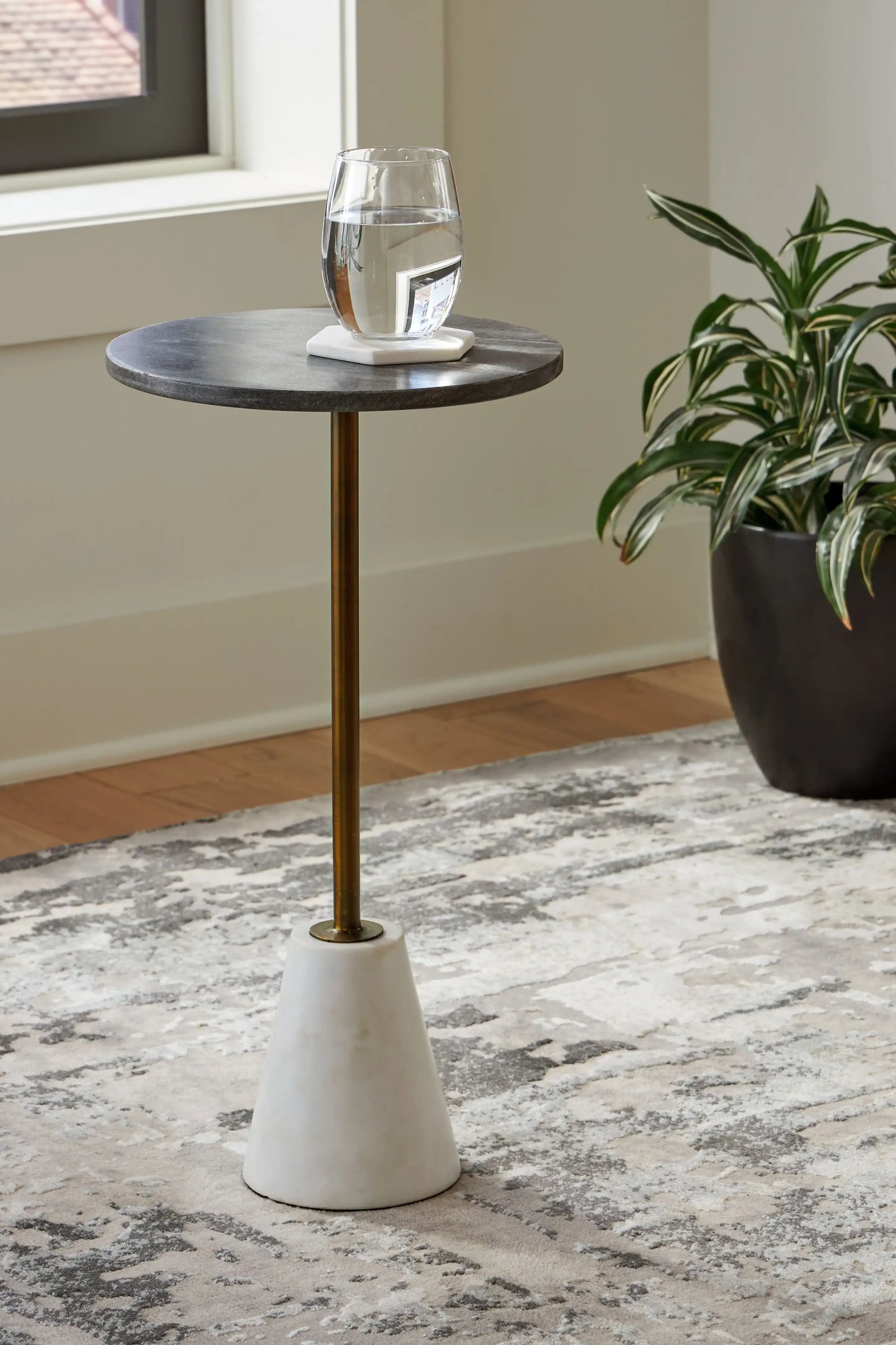 Caramont - Accent Table with White Base - Black / White / Gold Finish - Best Buy Furniture