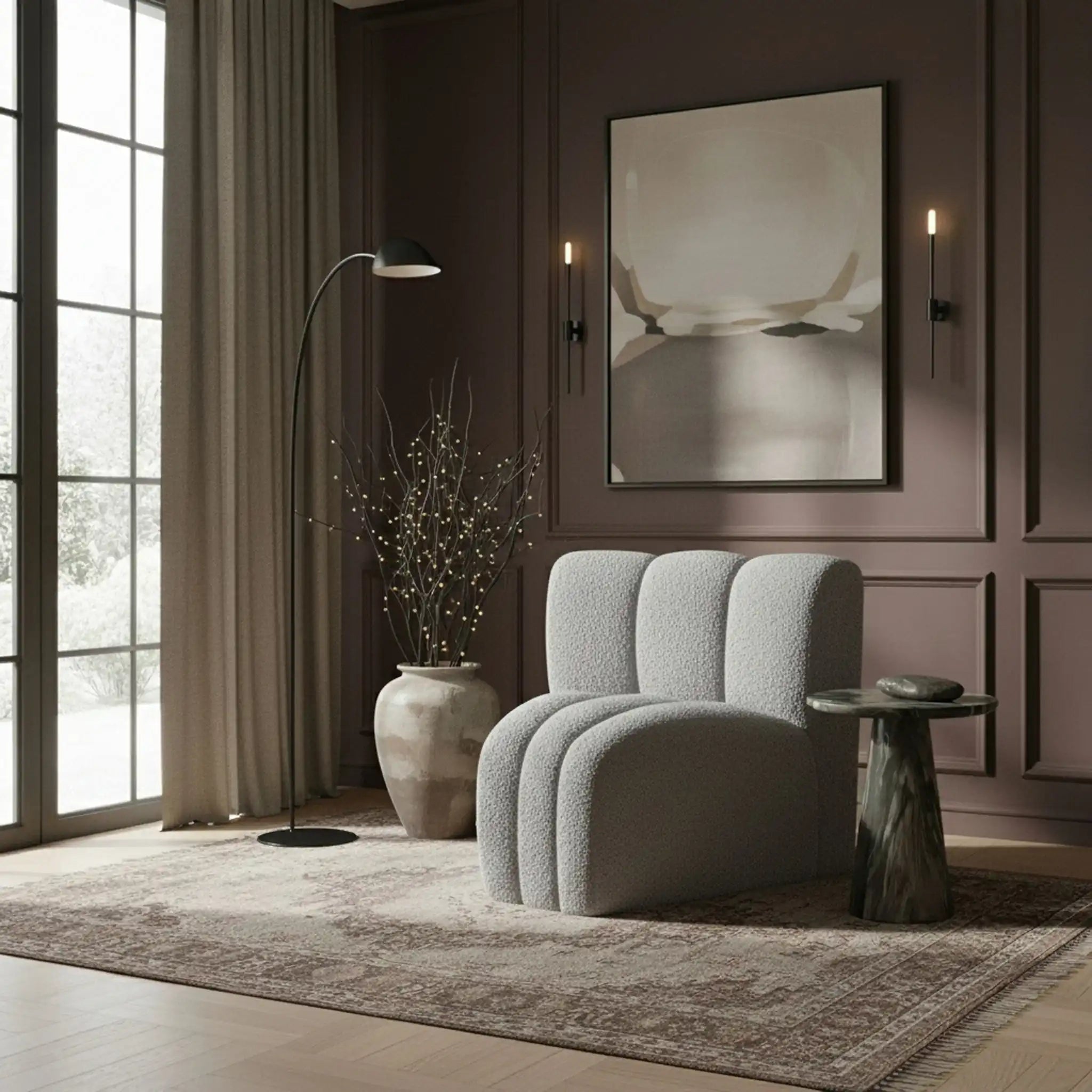 Arc - Boucle Fabric Curved Corner Chair