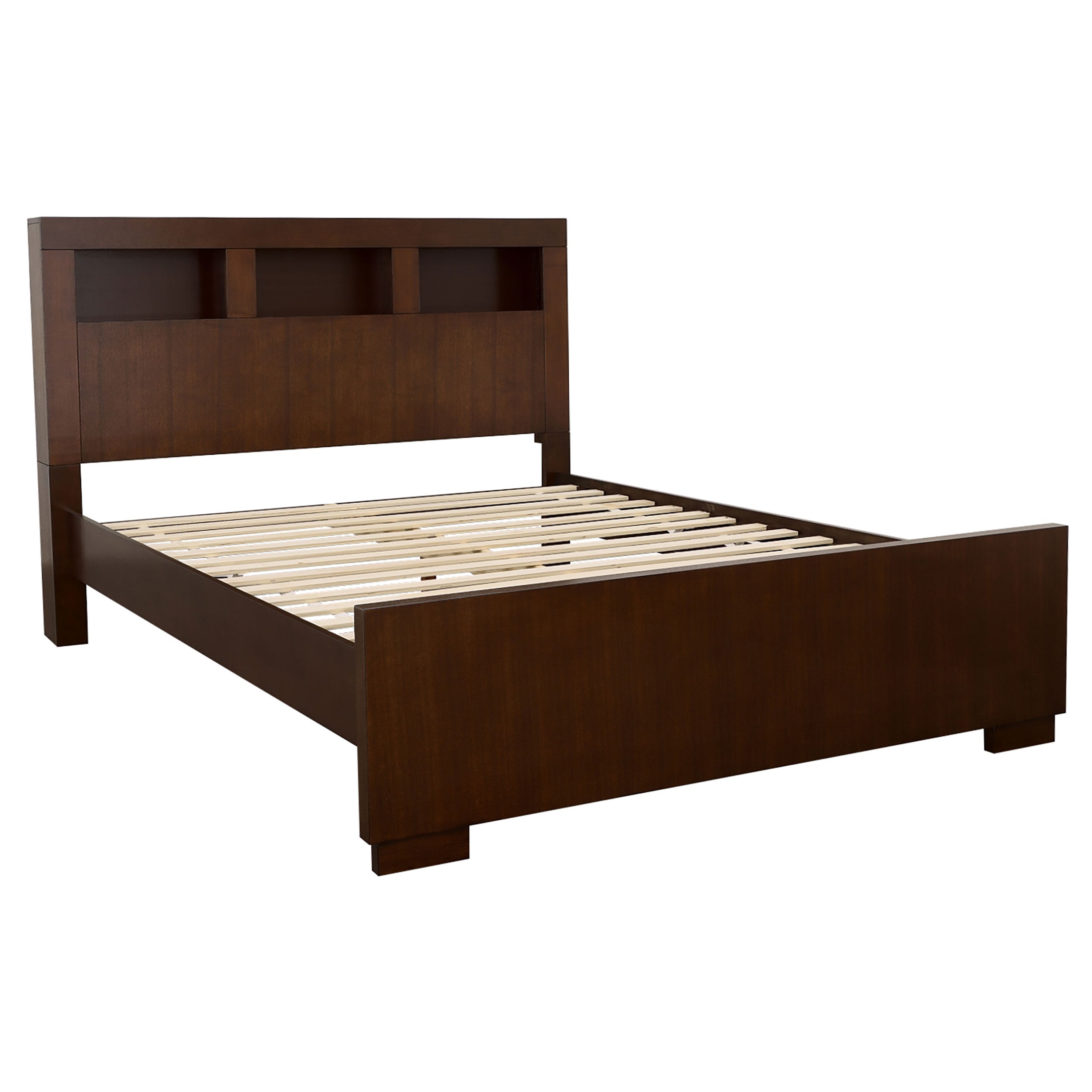 Jessica Wood Queen LED Storage Bookcase Bed Cappuccino-CoasterEssence