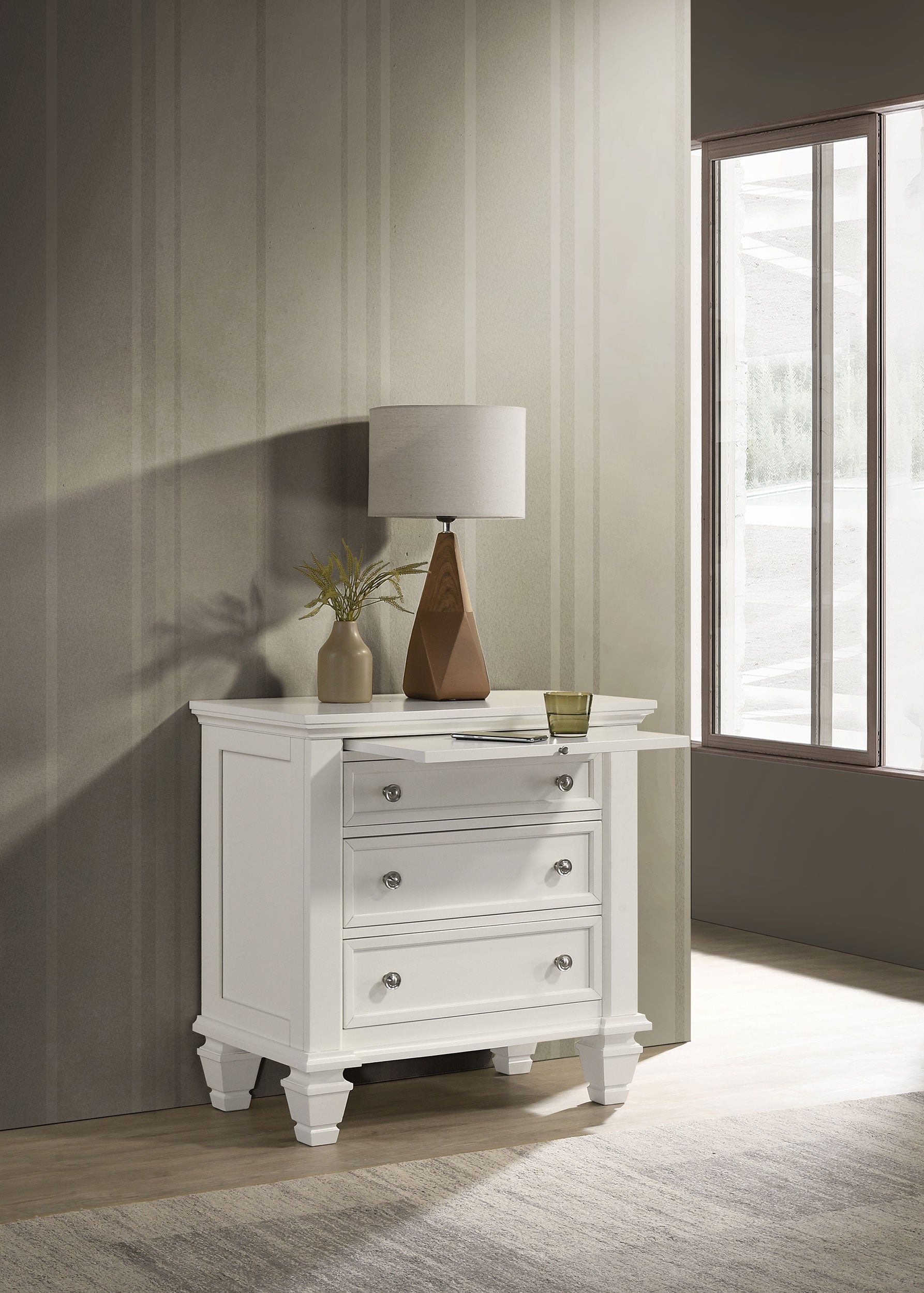 Sandy Beach 3-drawer Nightstand Cream White-CoasterEssence