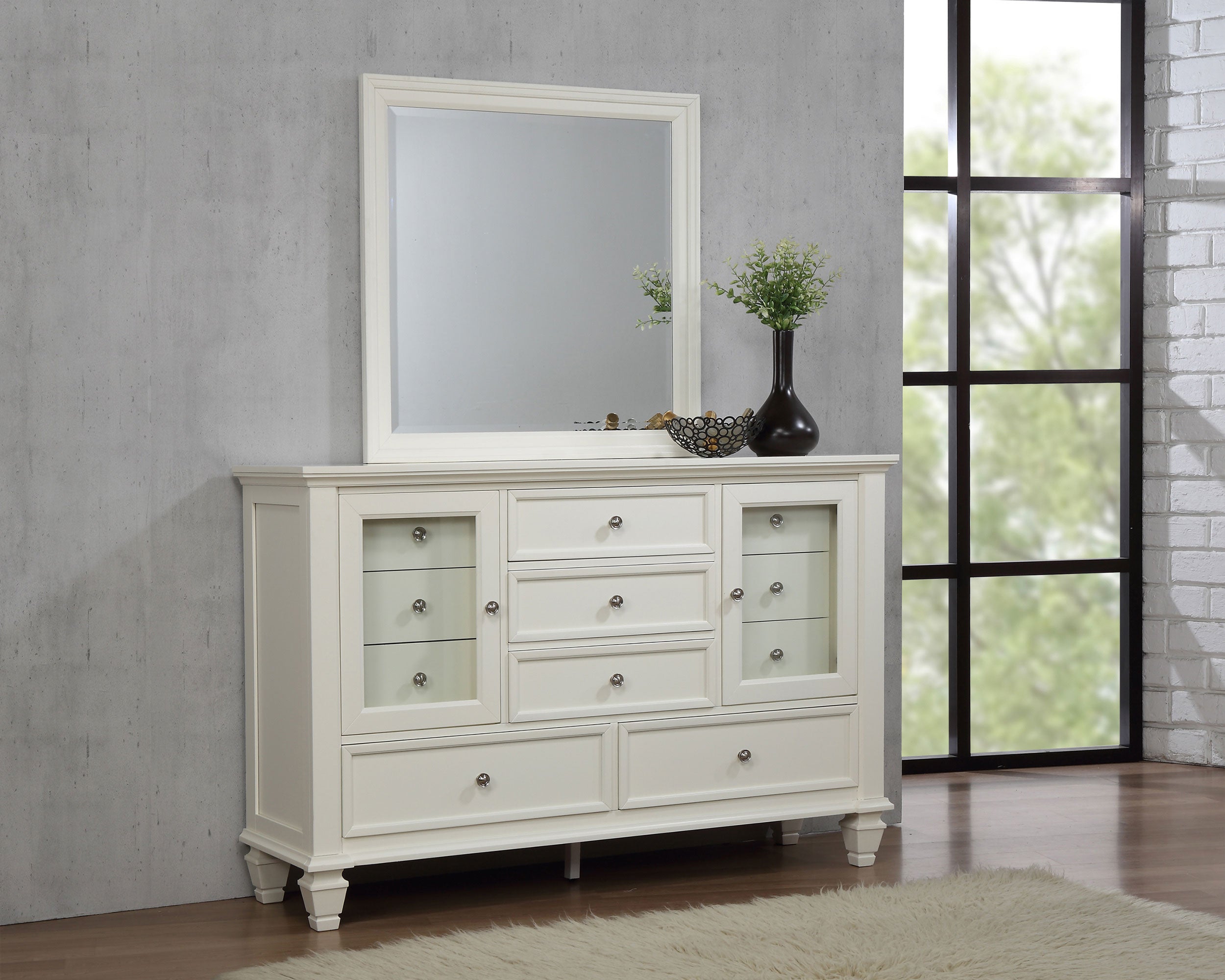 Sandy Beach 11-drawer Dresser with Mirror Cream White-CoasterEssence
