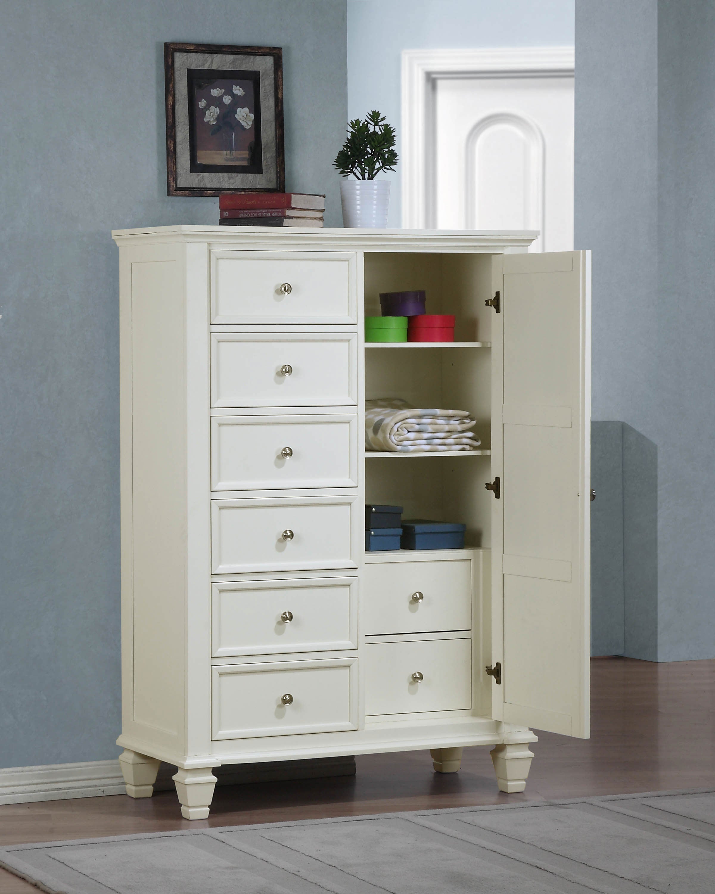 Sandy Beach 8-drawer Door Chest Cream White-CoasterEssence