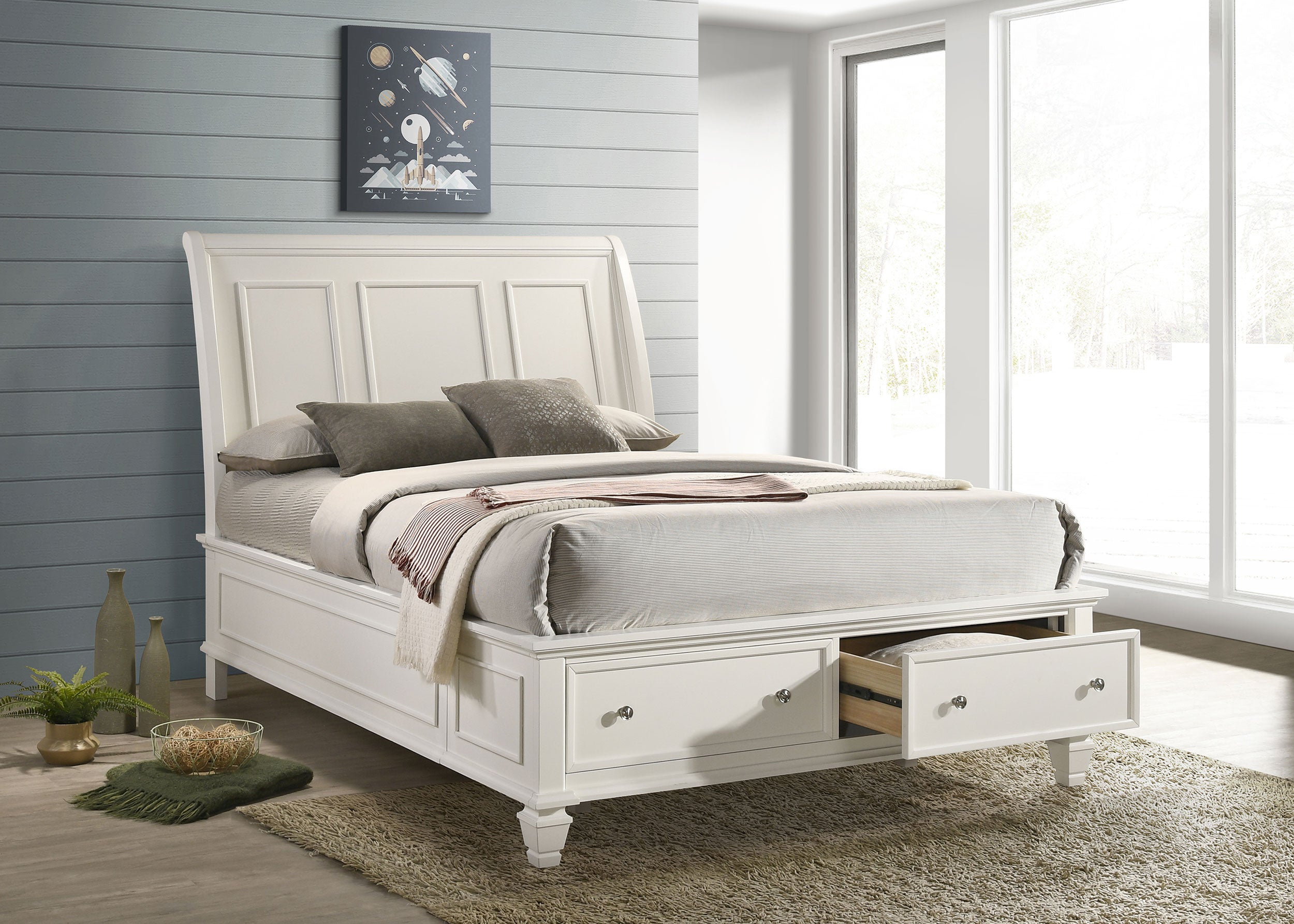 Sandy Beach Wood Queen Storage Panel Bed Cream White-CoasterEssence