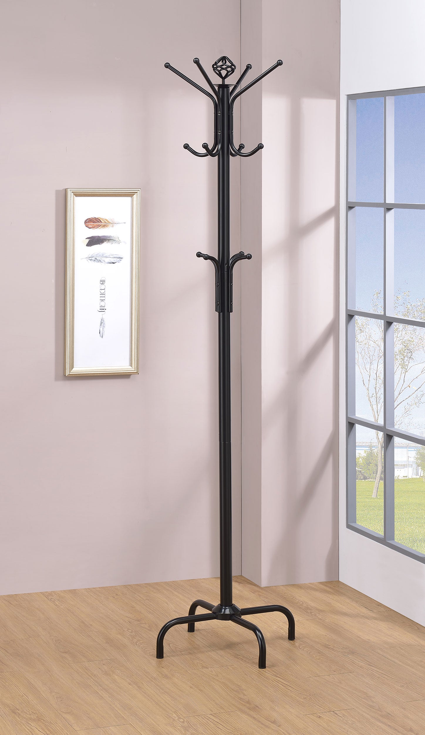 Collier 12 Hook Freestanding Coat Rack Hat Hanger Black-CoasterEveryday