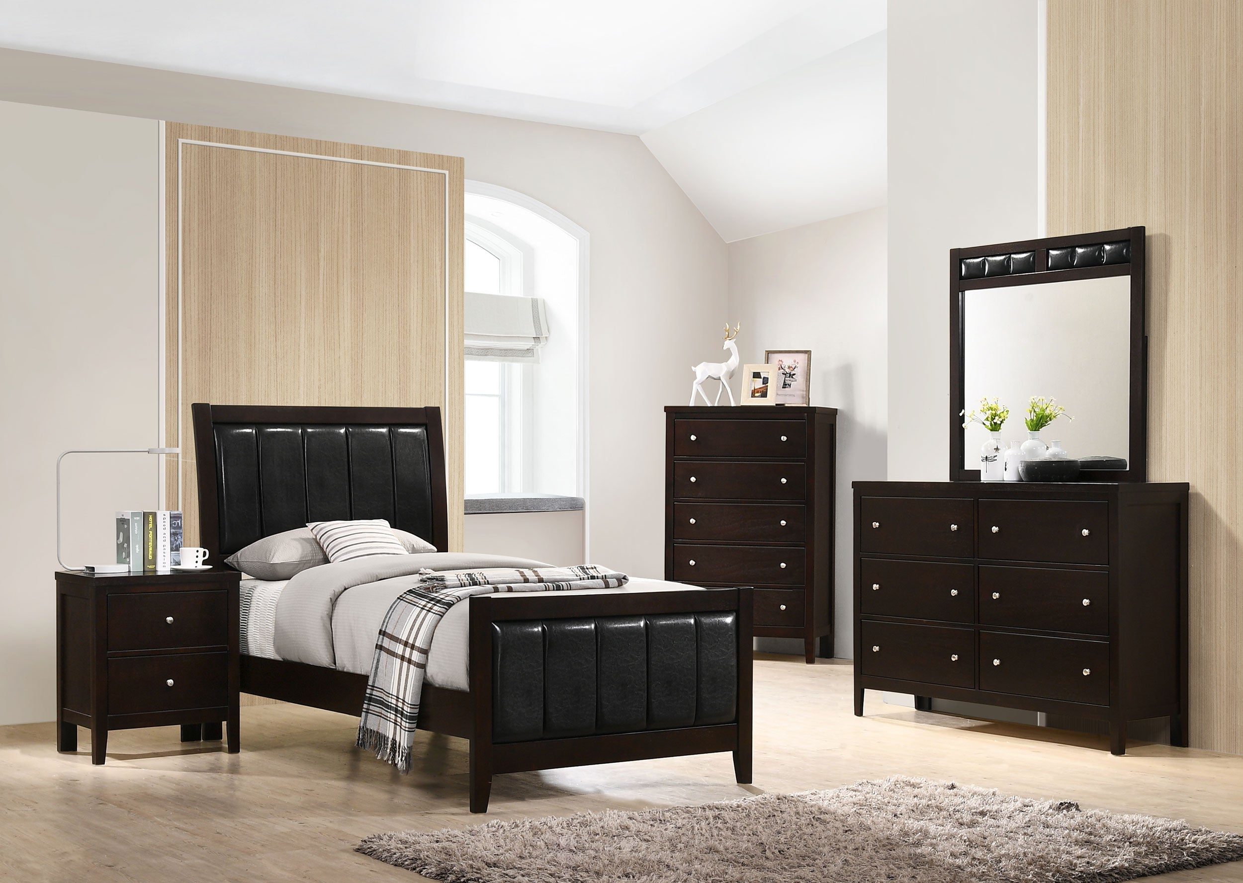 Carlton Wood Twin Panel Bed Cappuccino-CoasterEveryday
