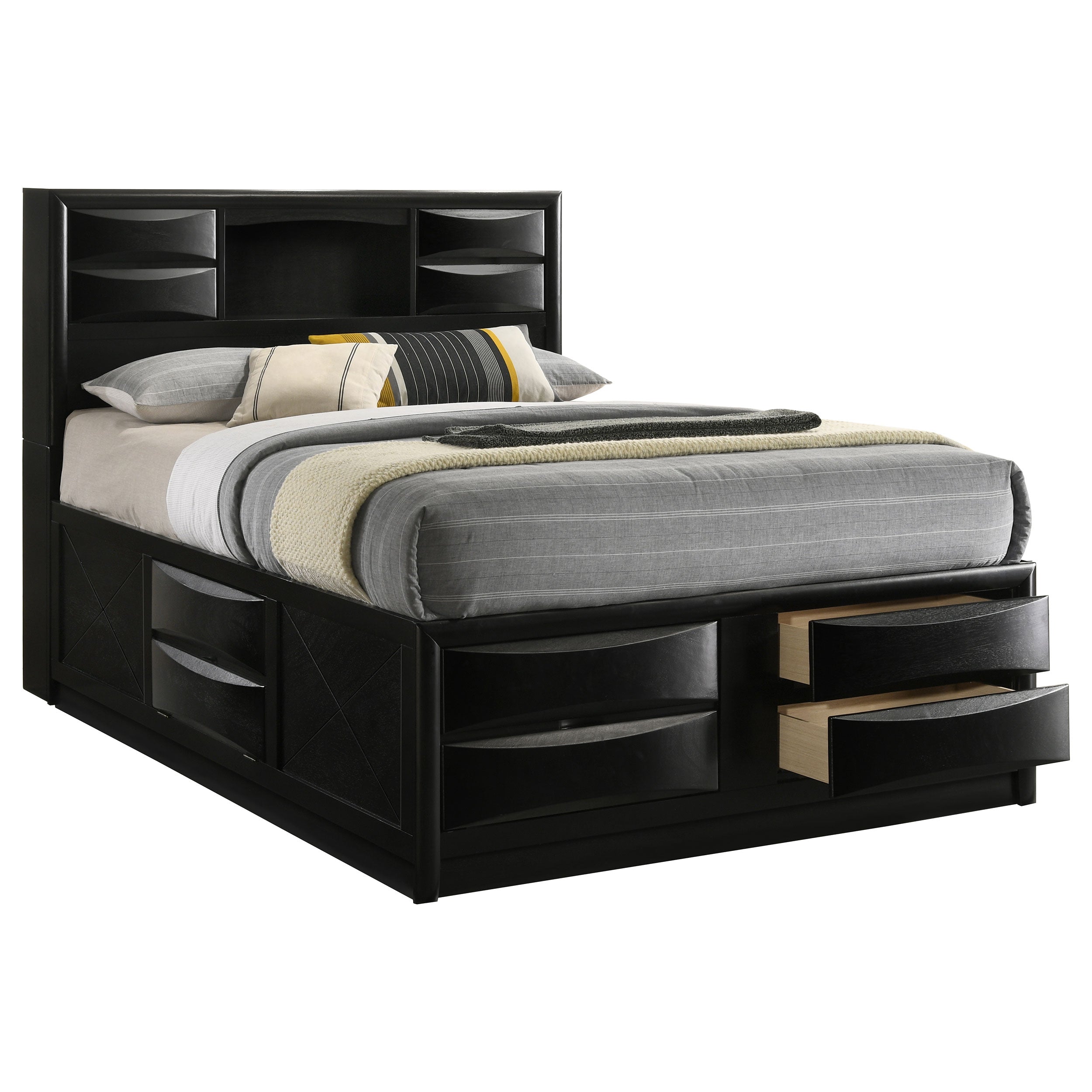 Briana Wood Queen Storage Bookcase Bed Black-CoasterEssence