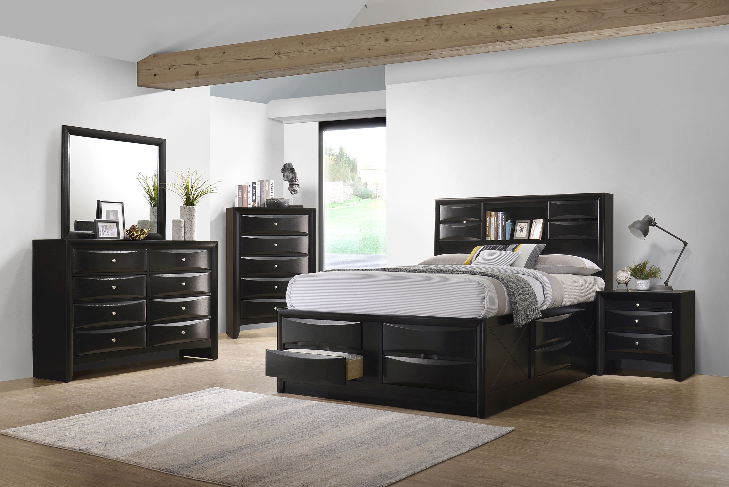 Briana Wood Queen Storage Bookcase Bed Black-CoasterEssence