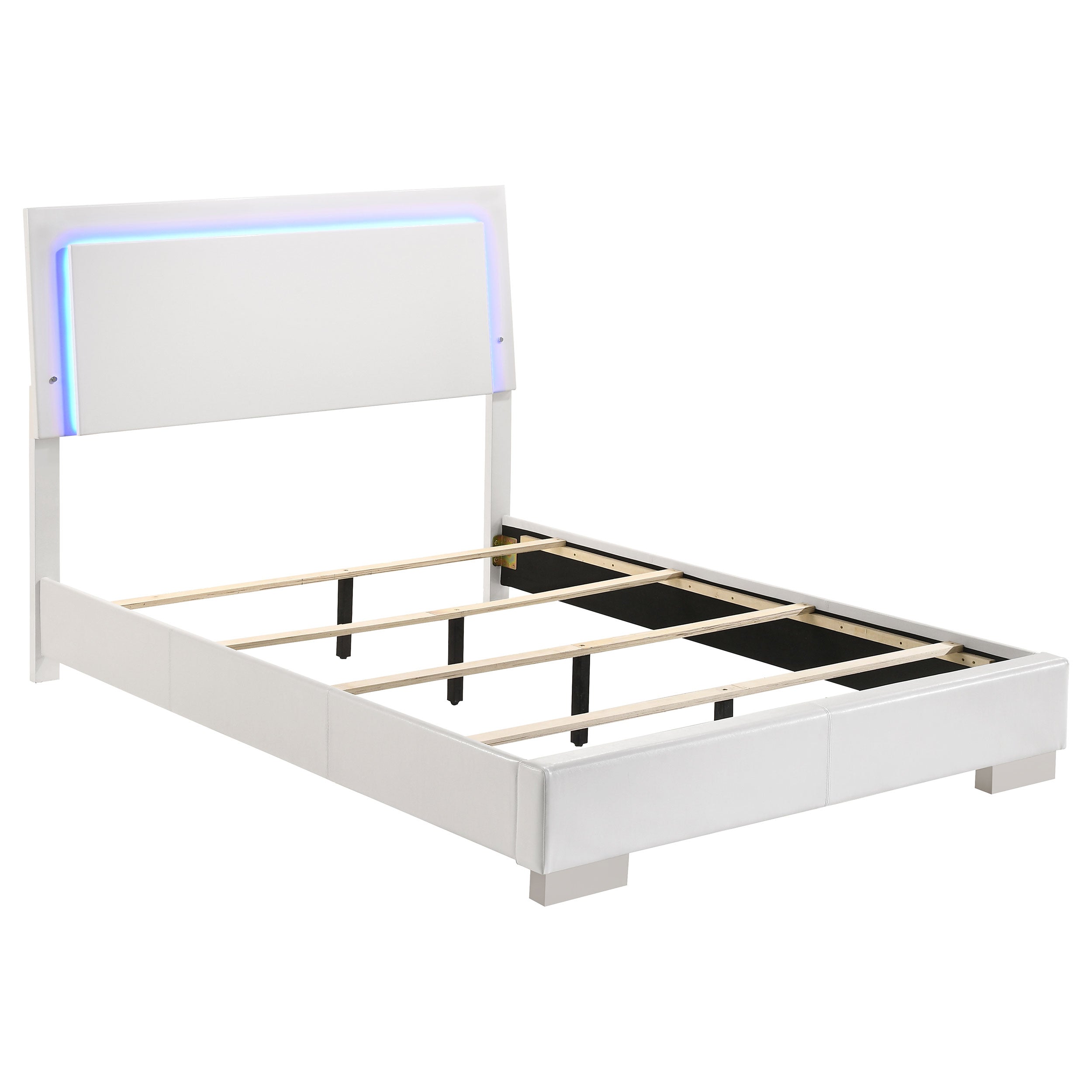 Felicity Wood Full LED Panel Bed White High Gloss-CoasterEssence