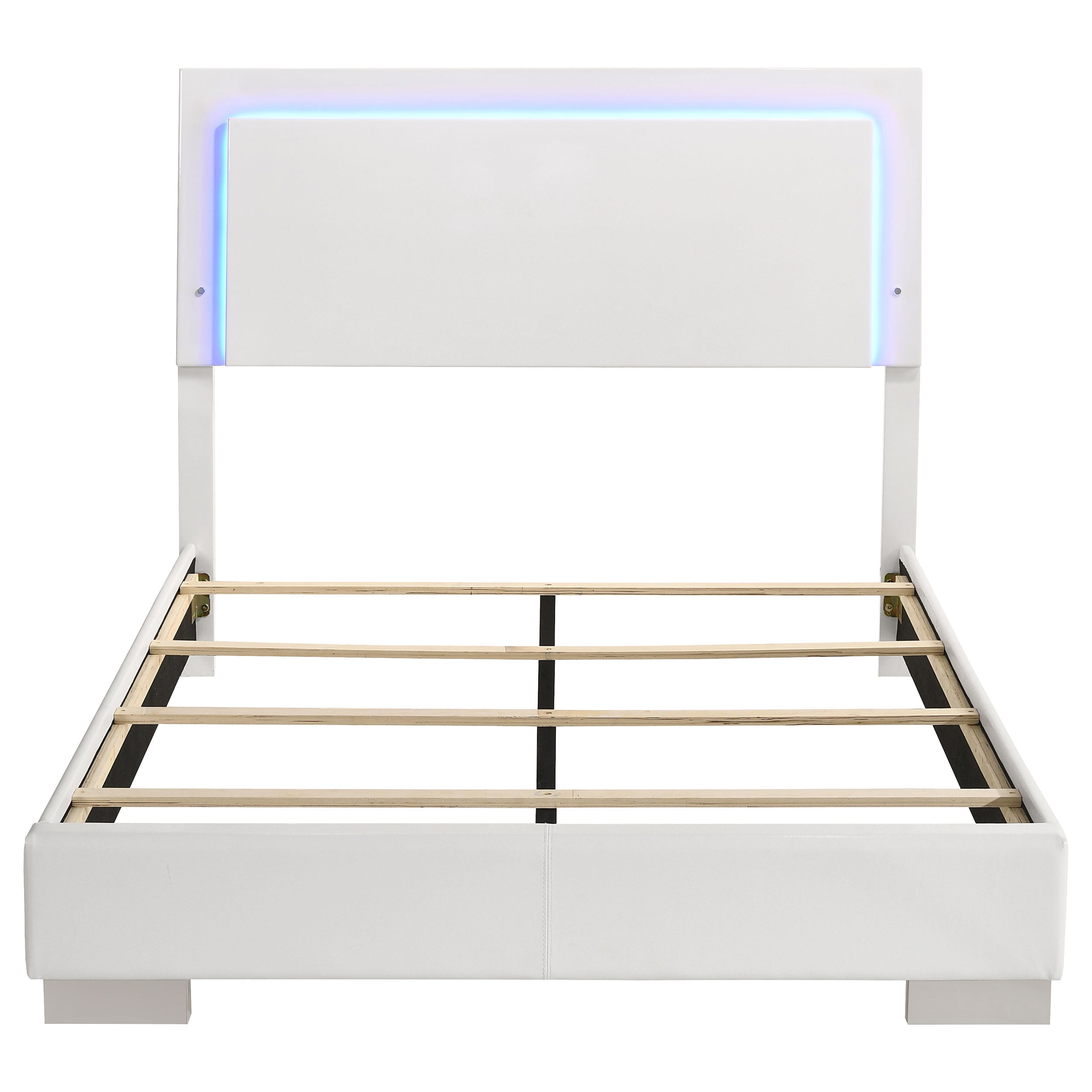 Felicity Wood Full LED Panel Bed White High Gloss-CoasterEssence