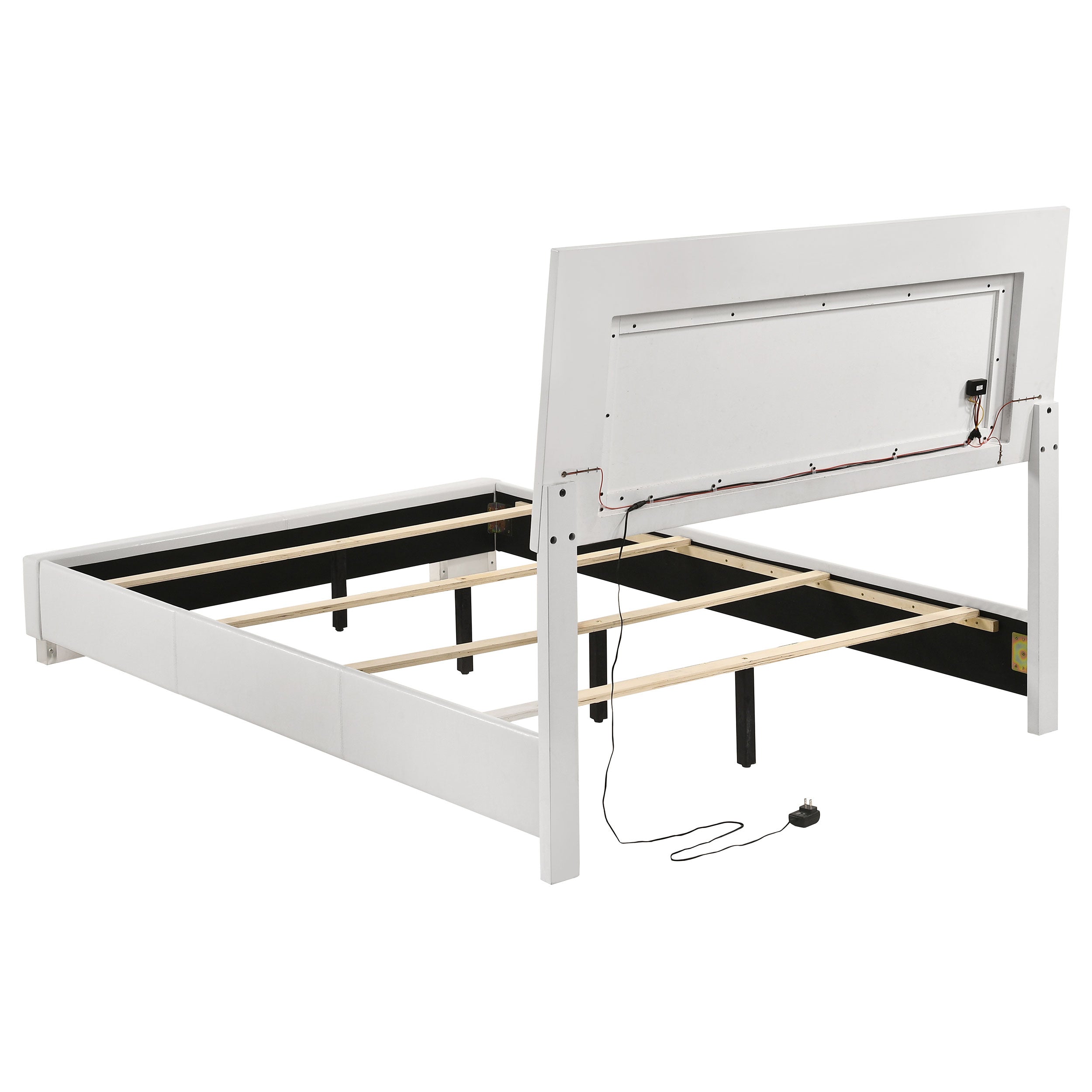 Felicity Wood Full LED Panel Bed White High Gloss-CoasterEssence