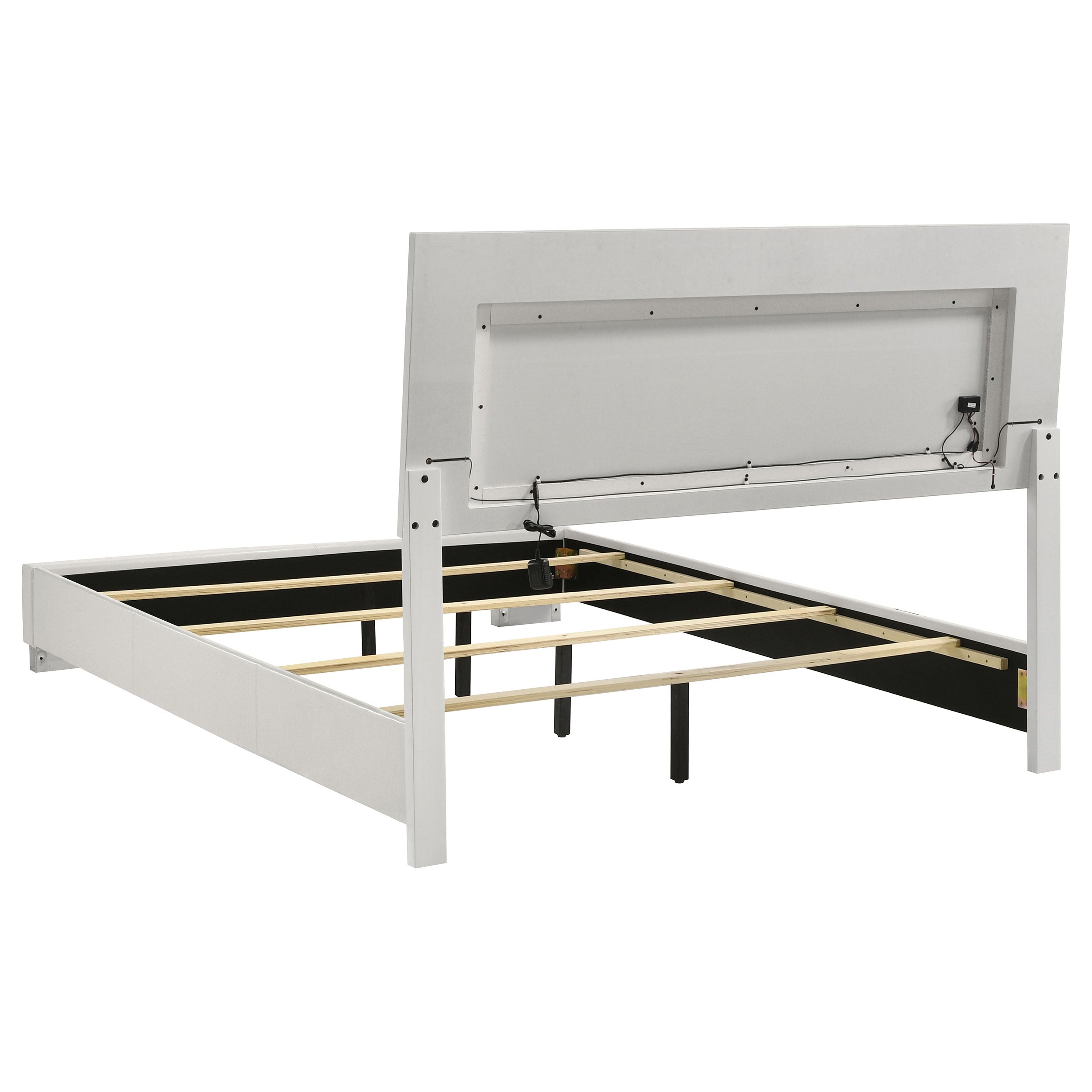 Felicity Wood Queen LED Panel Bed White High Gloss-CoasterEssence