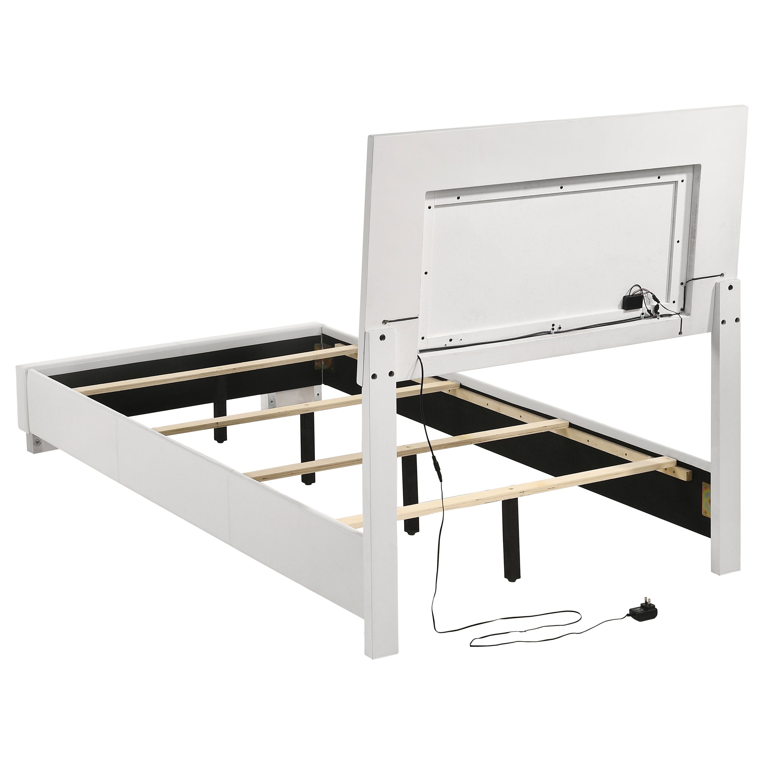 Felicity Wood Twin LED Panel Bed White High Gloss-CoasterEssence