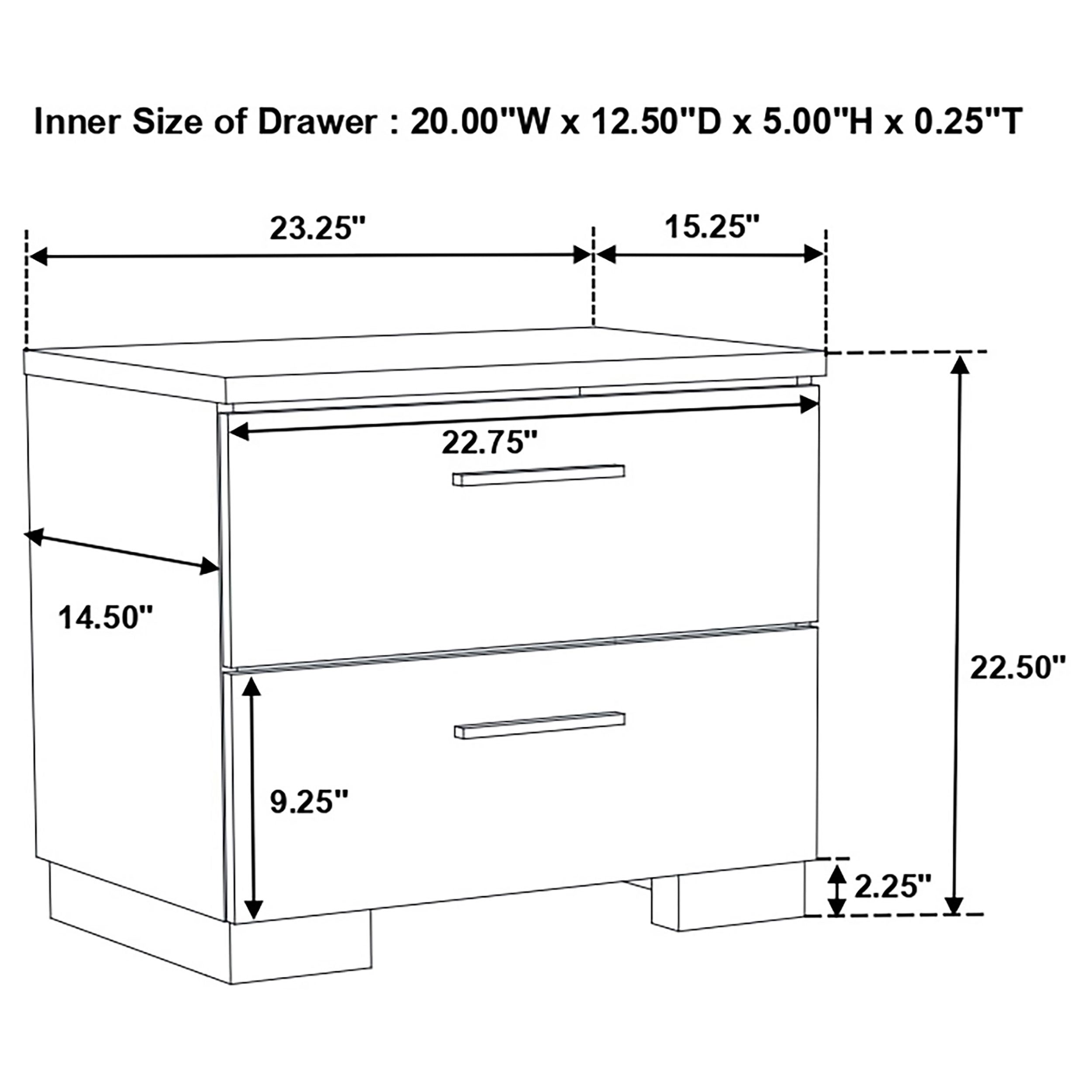 Felicity 2-drawer Nightstand White High Gloss-CoasterEssence