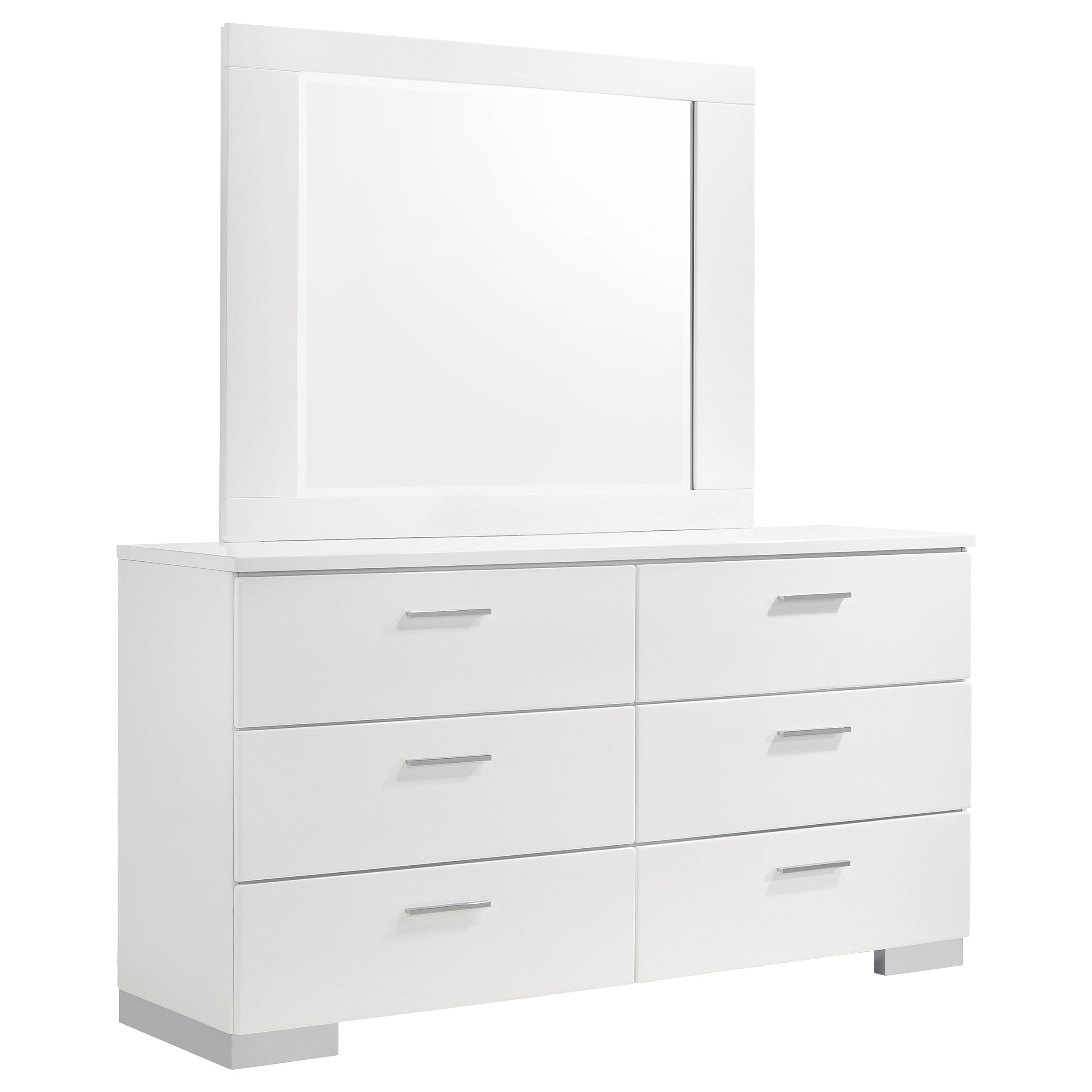 Felicity 6-drawer Wood Dresser with Mirror White High Gloss-CoasterEssence