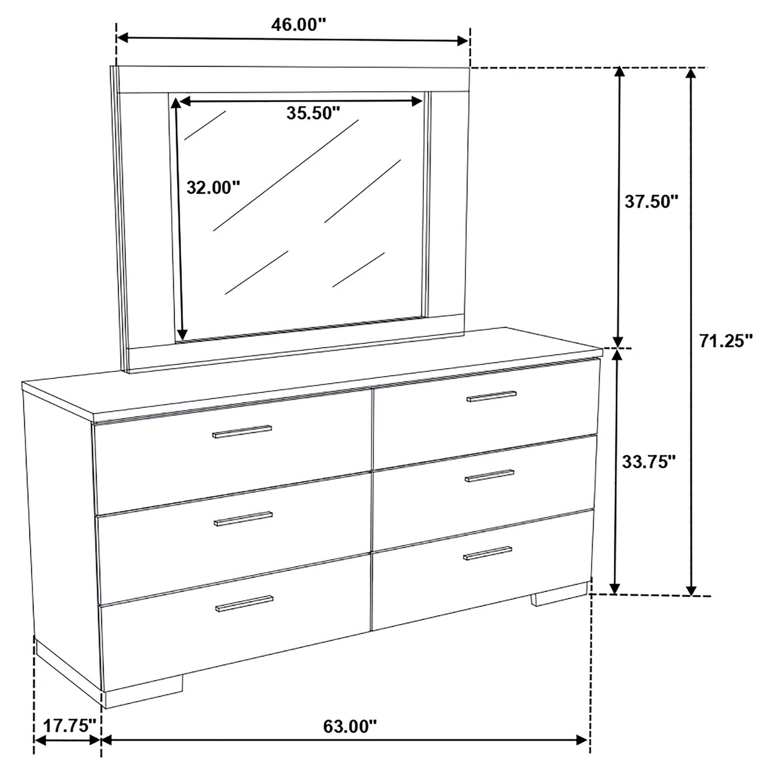 Felicity 6-drawer Wood Dresser with Mirror White High Gloss-CoasterEssence