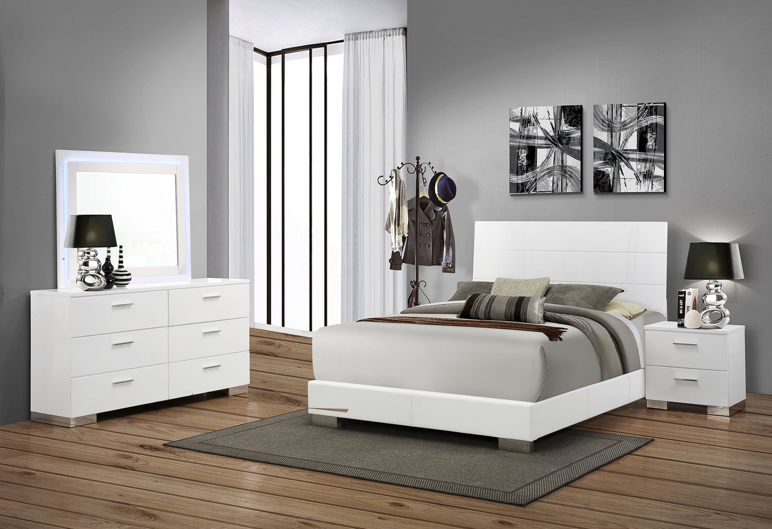 Felicity Wood LED Dresser Mirror White High Gloss-CoasterEssence