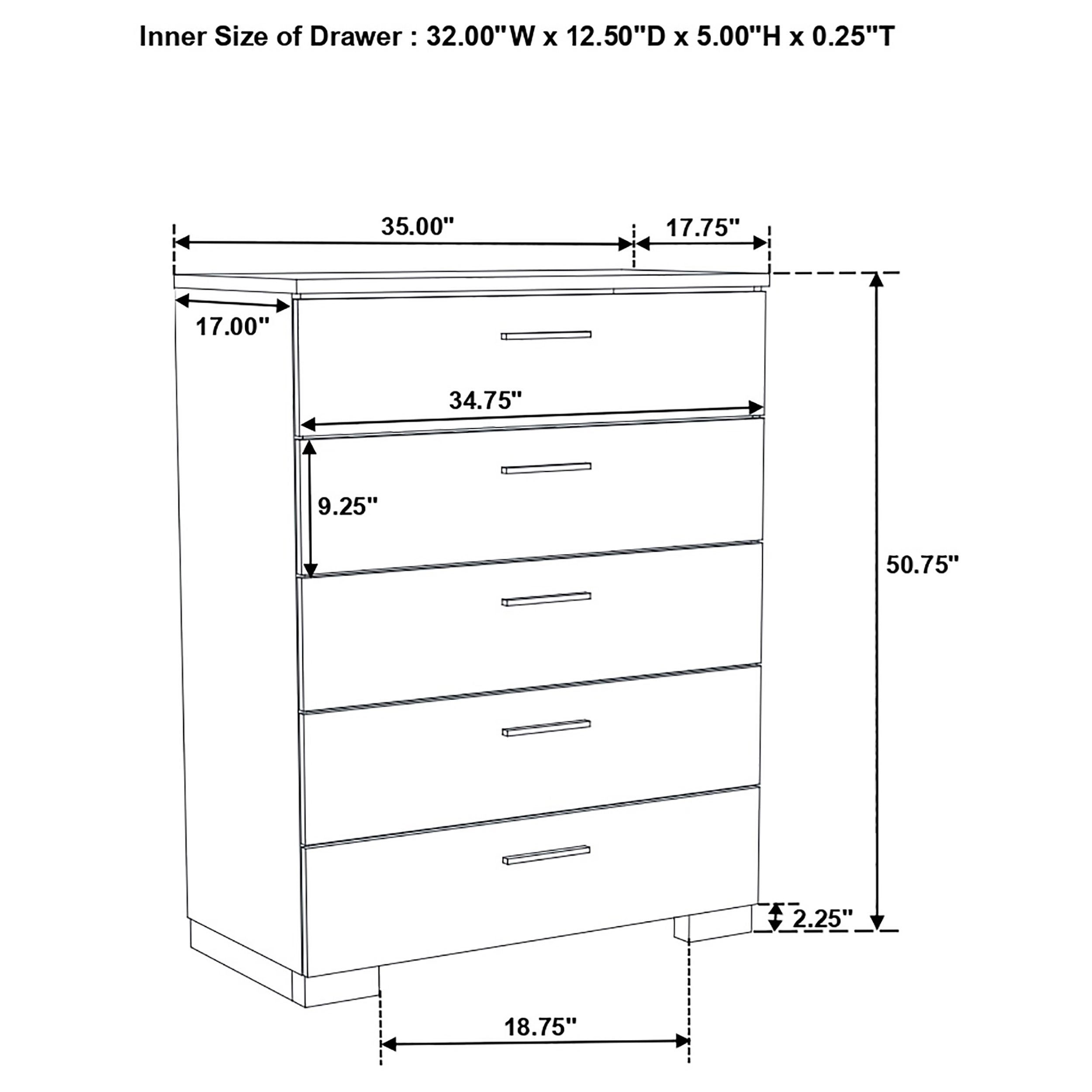 Felicity 5-drawer Bedroom Chest White High Gloss-CoasterEssence