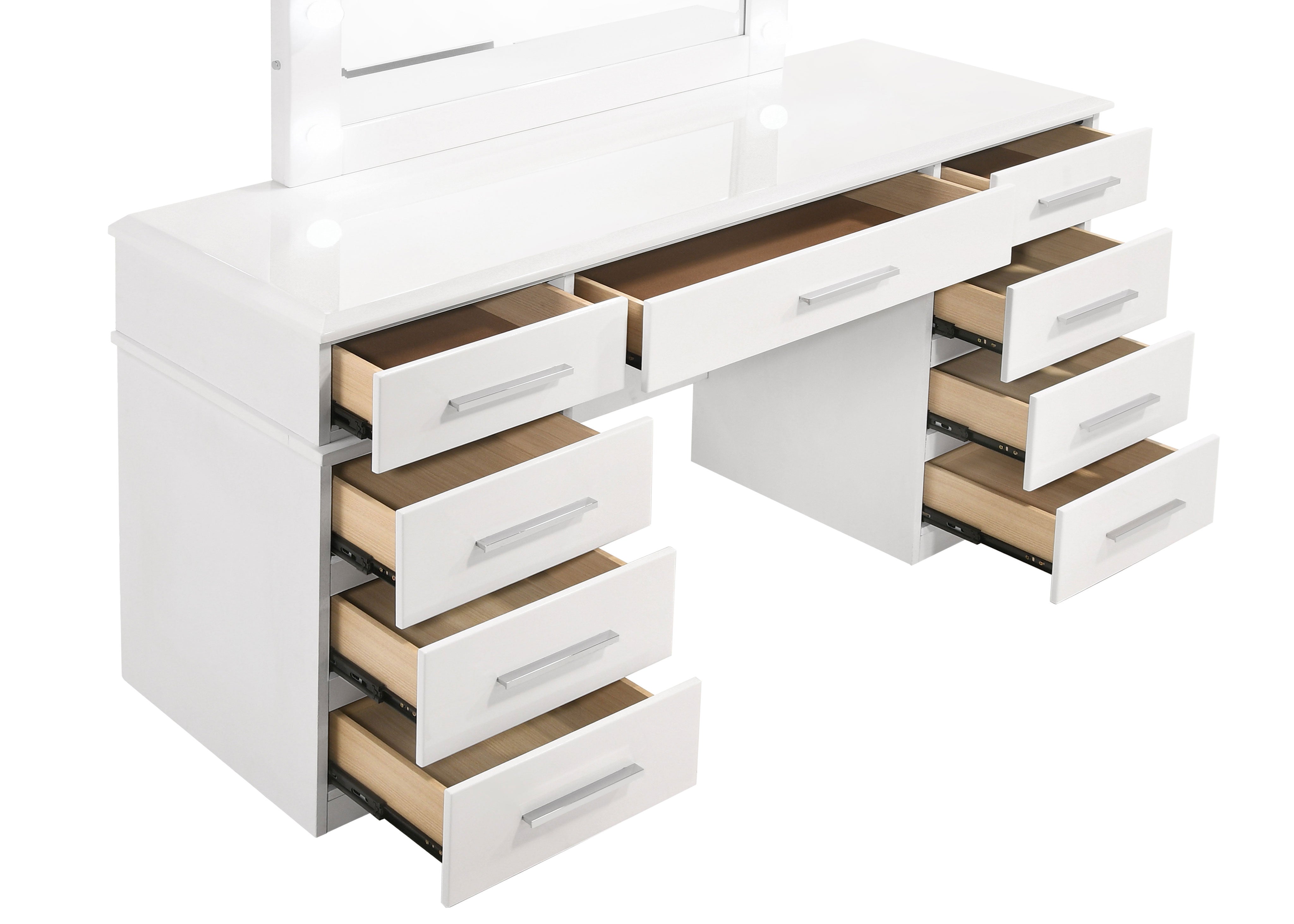 Felicity 9-drawer Vanity Table Lighted Mirror Glossy White-CoasterElevations