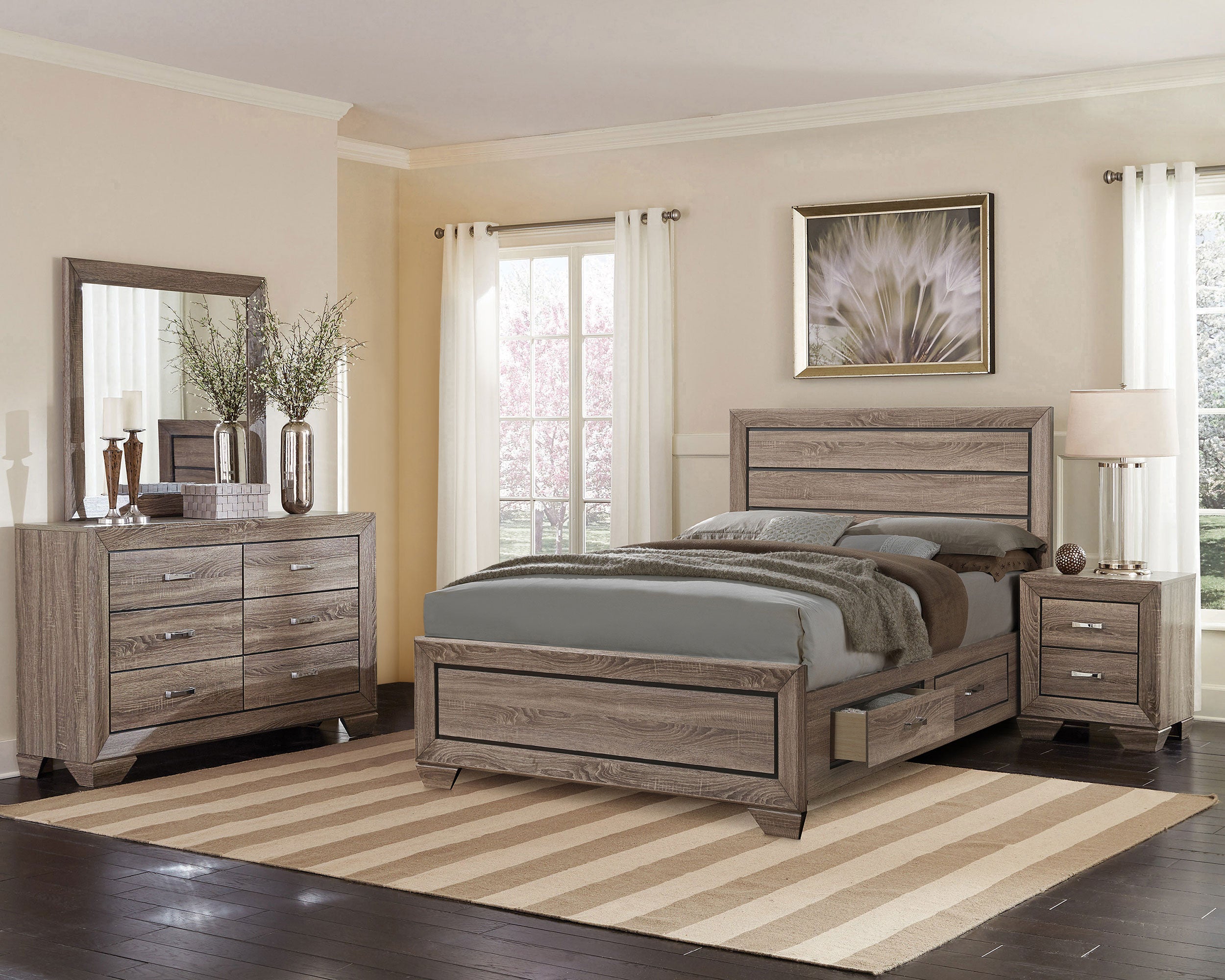 Kauffman Wood Queen Storage Panel Bed Washed Taupe-CoasterEveryday