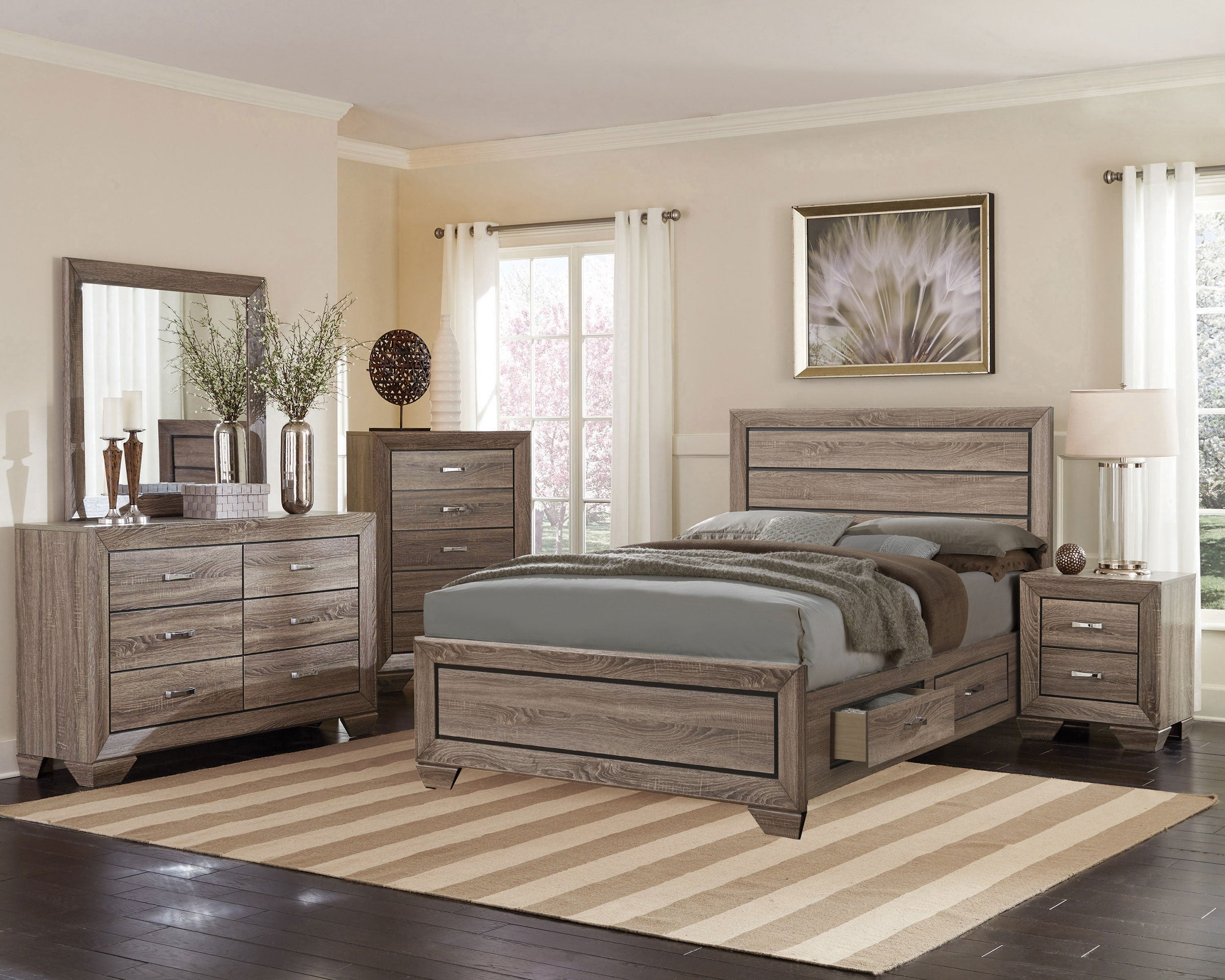 Kauffman Wood Queen Storage Panel Bed Washed Taupe-CoasterEveryday
