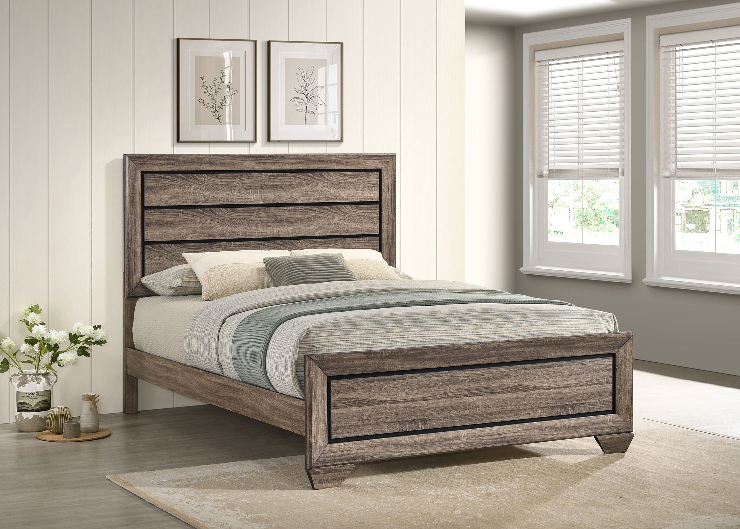 Kauffman Wood Queen Panel Bed Washed Taupe-CoasterEveryday