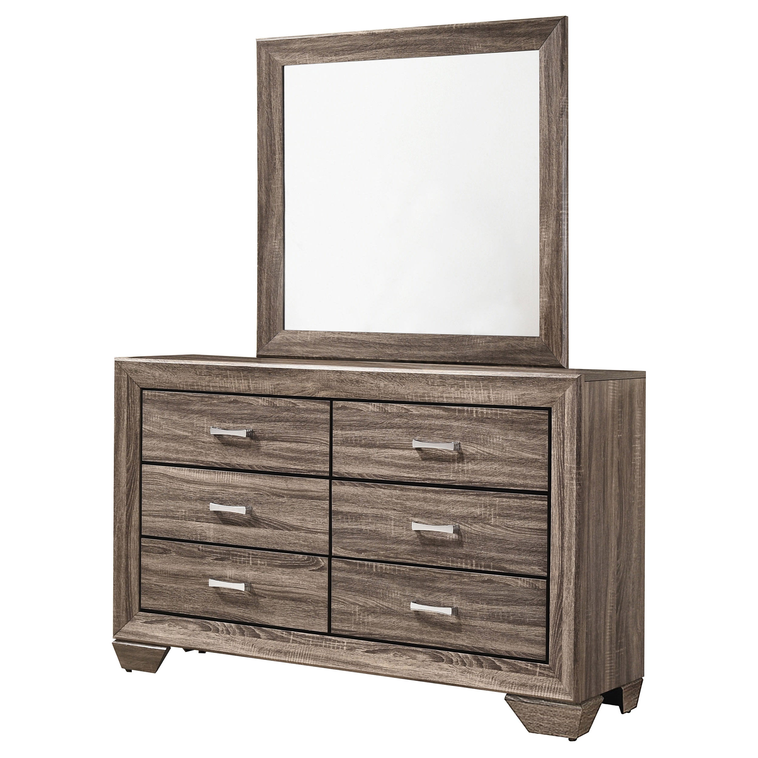 Kauffman 6-drawer Dresser with Mirror Washed Taupe-CoasterEveryday