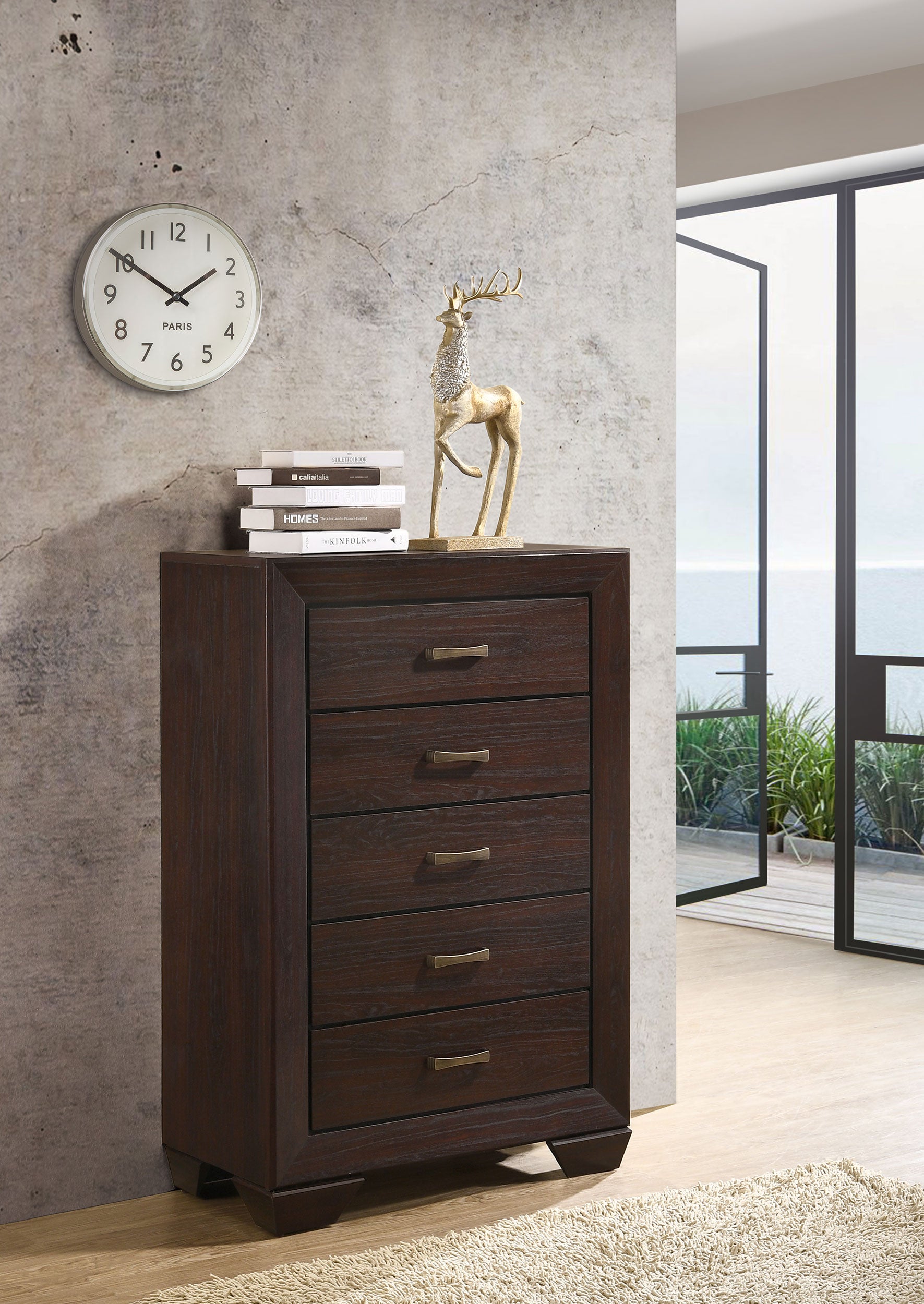 Kauffman 5-drawer Bedroom Chest Dark Cocoa-CoasterEveryday